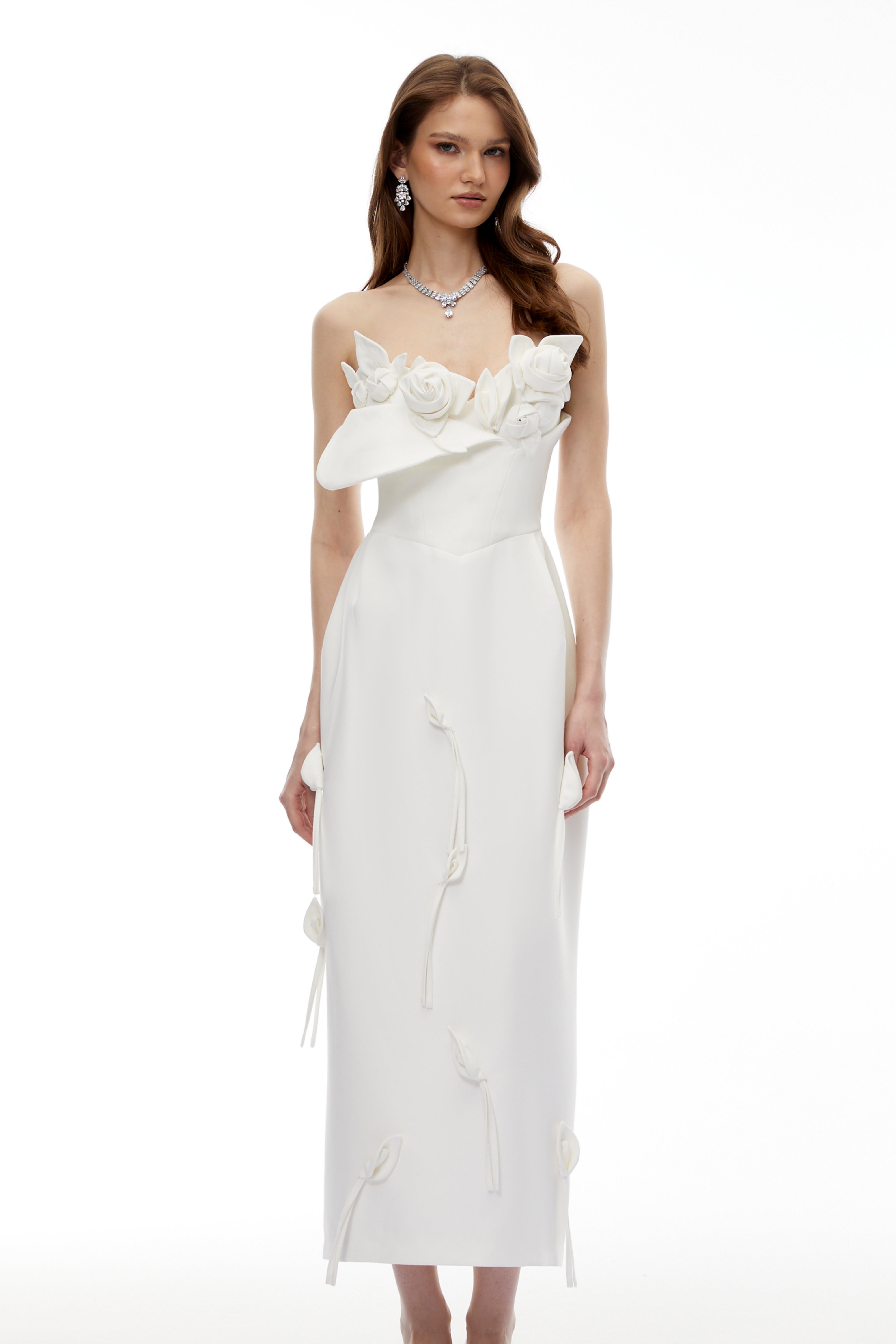 Zadie White Maxi Dress with 3D Petals