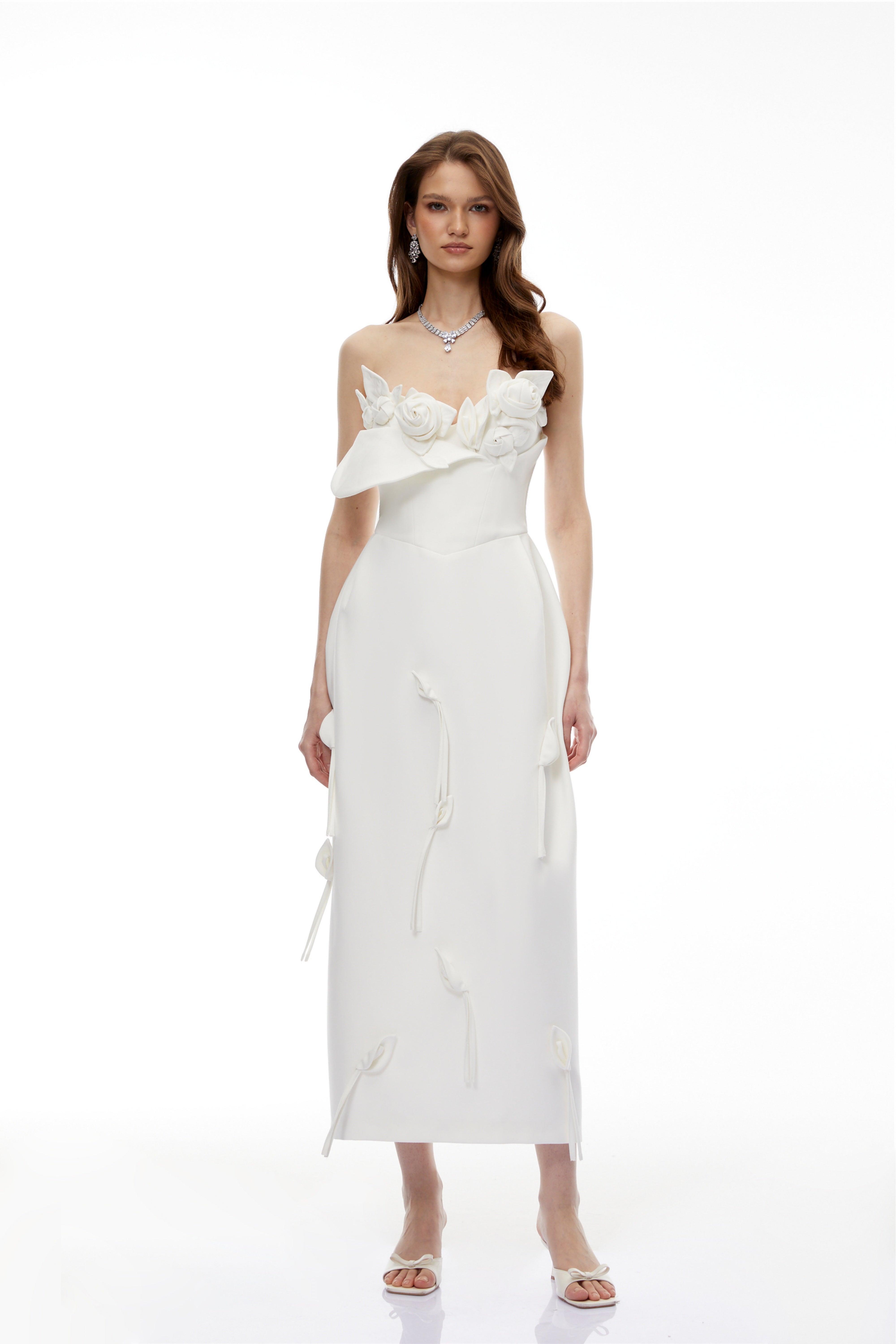 Zadie White Maxi Dress with 3D Petals