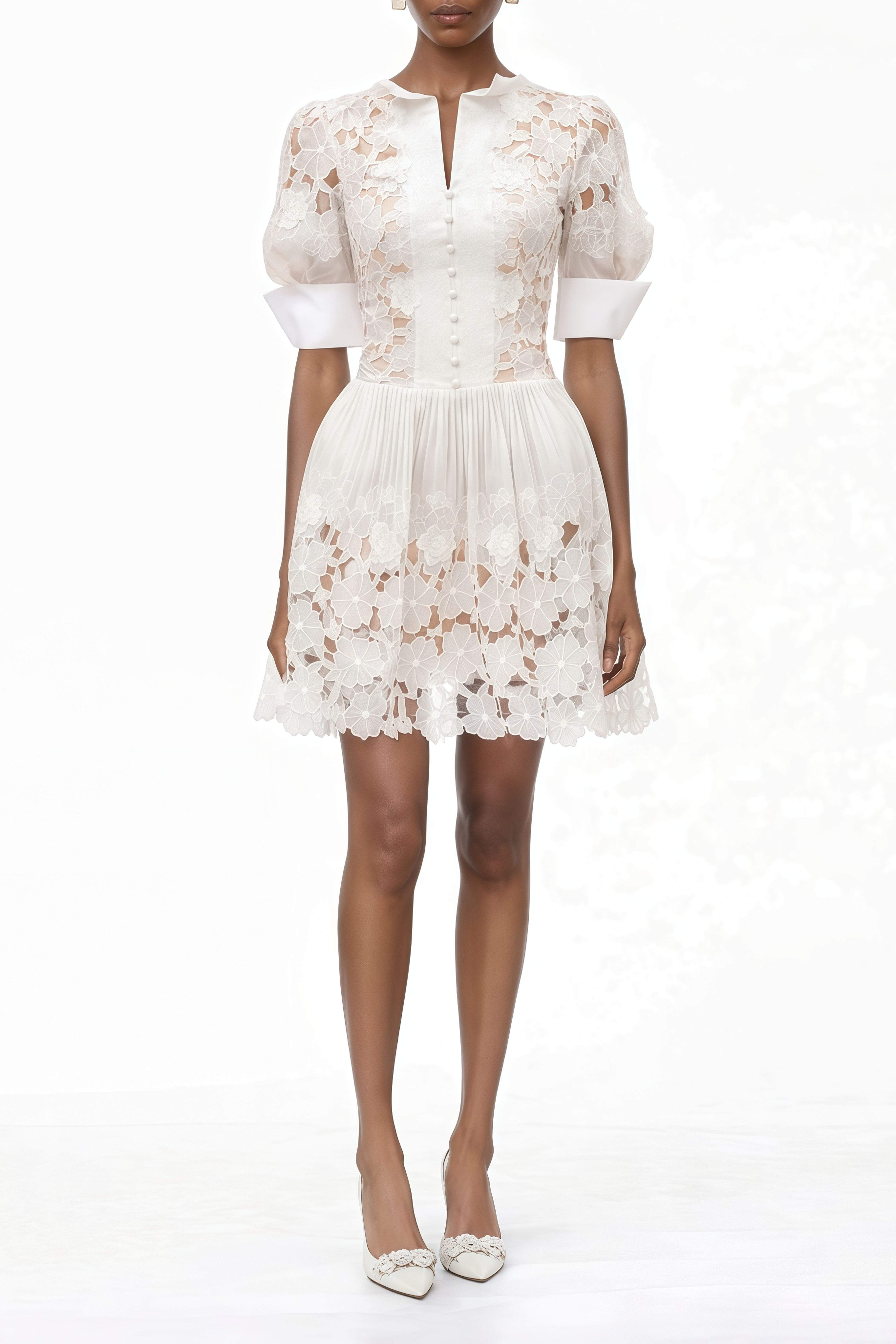 Zaria White Floral Appliqué Mini Dress with Cut-Outs