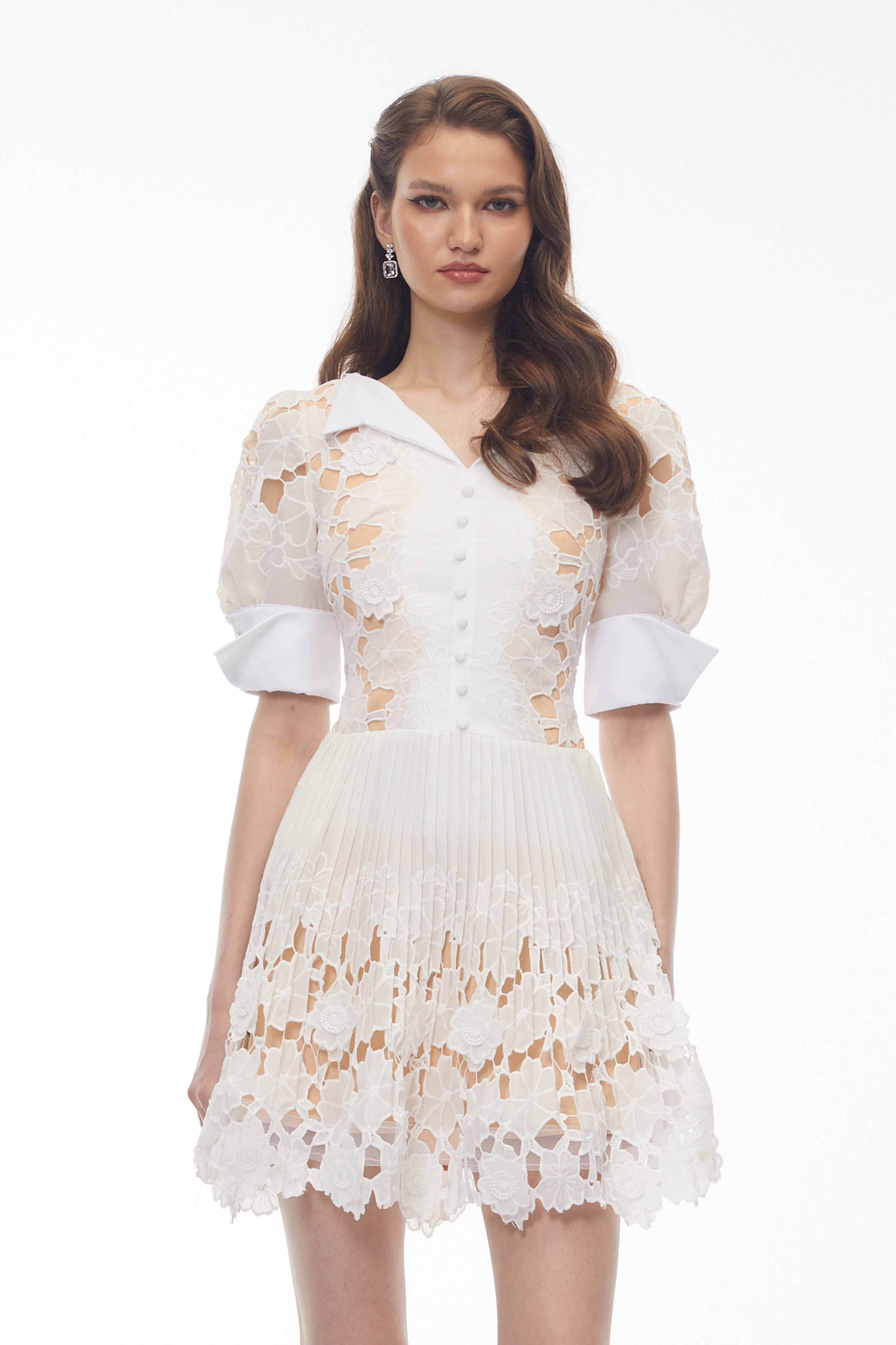 Zaria White Floral Appliqué Mini Dress with Cut-Outs