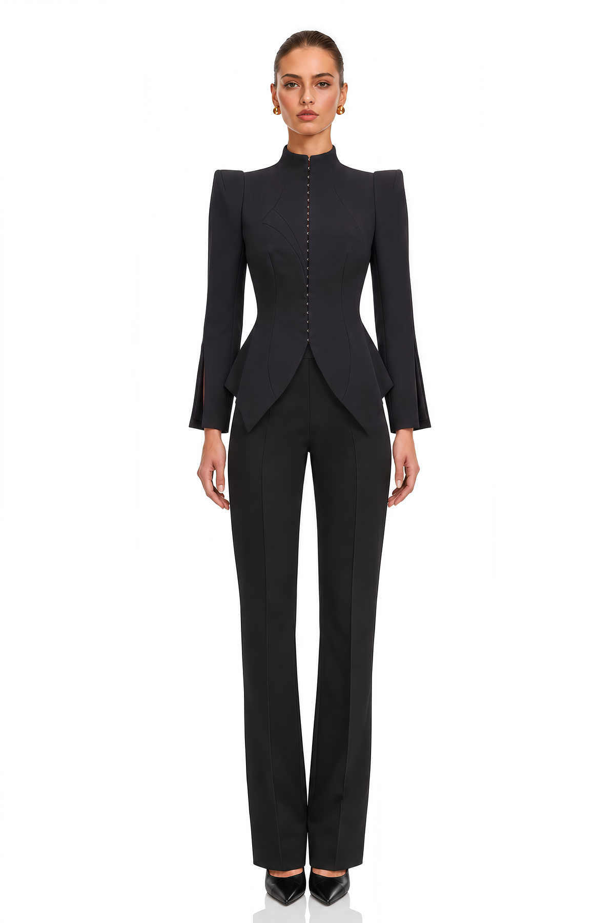 zeeva black structured-shoulder blazer