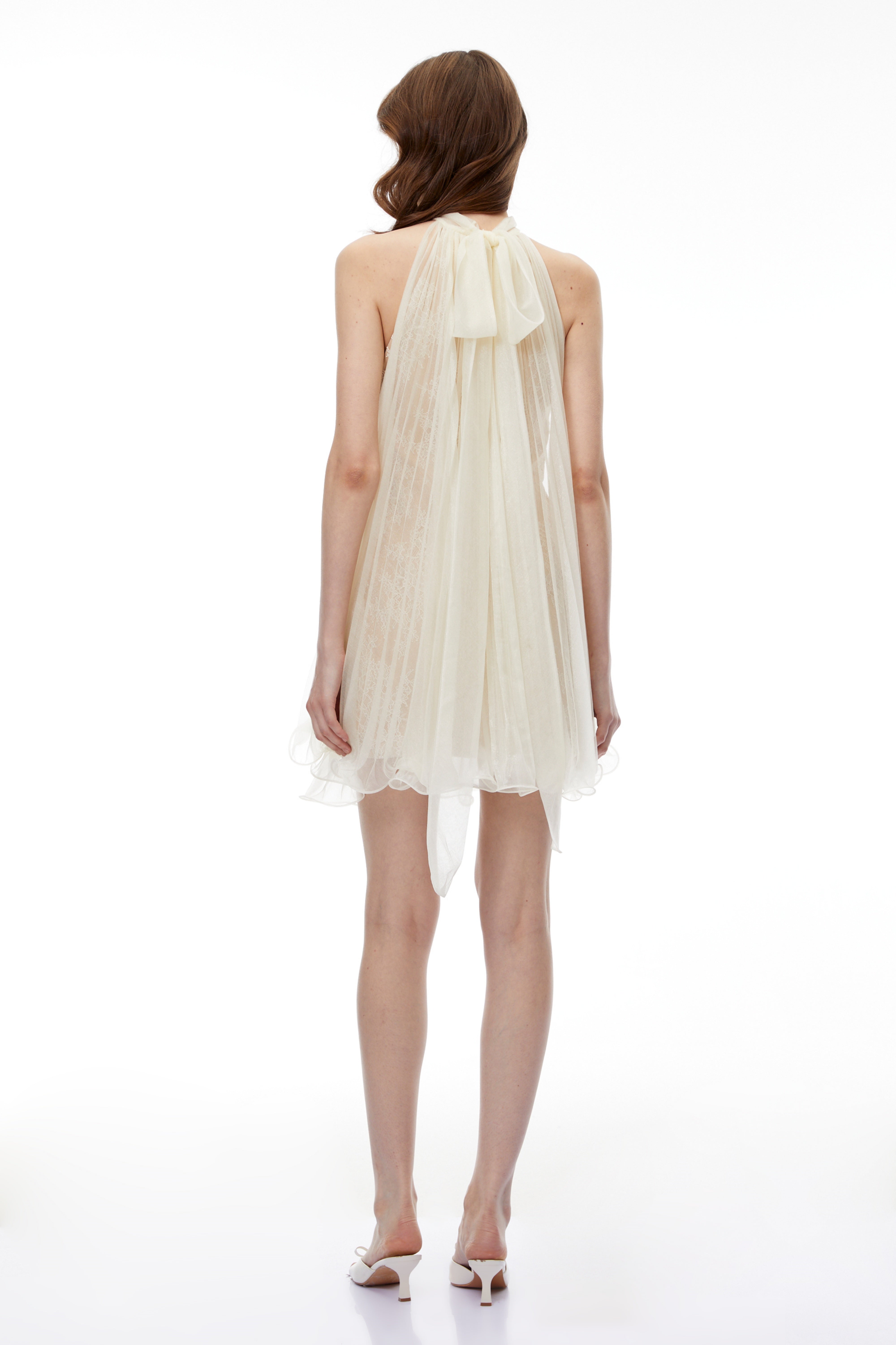 Zélie Neutral Ruffled Pleated Mini Dress