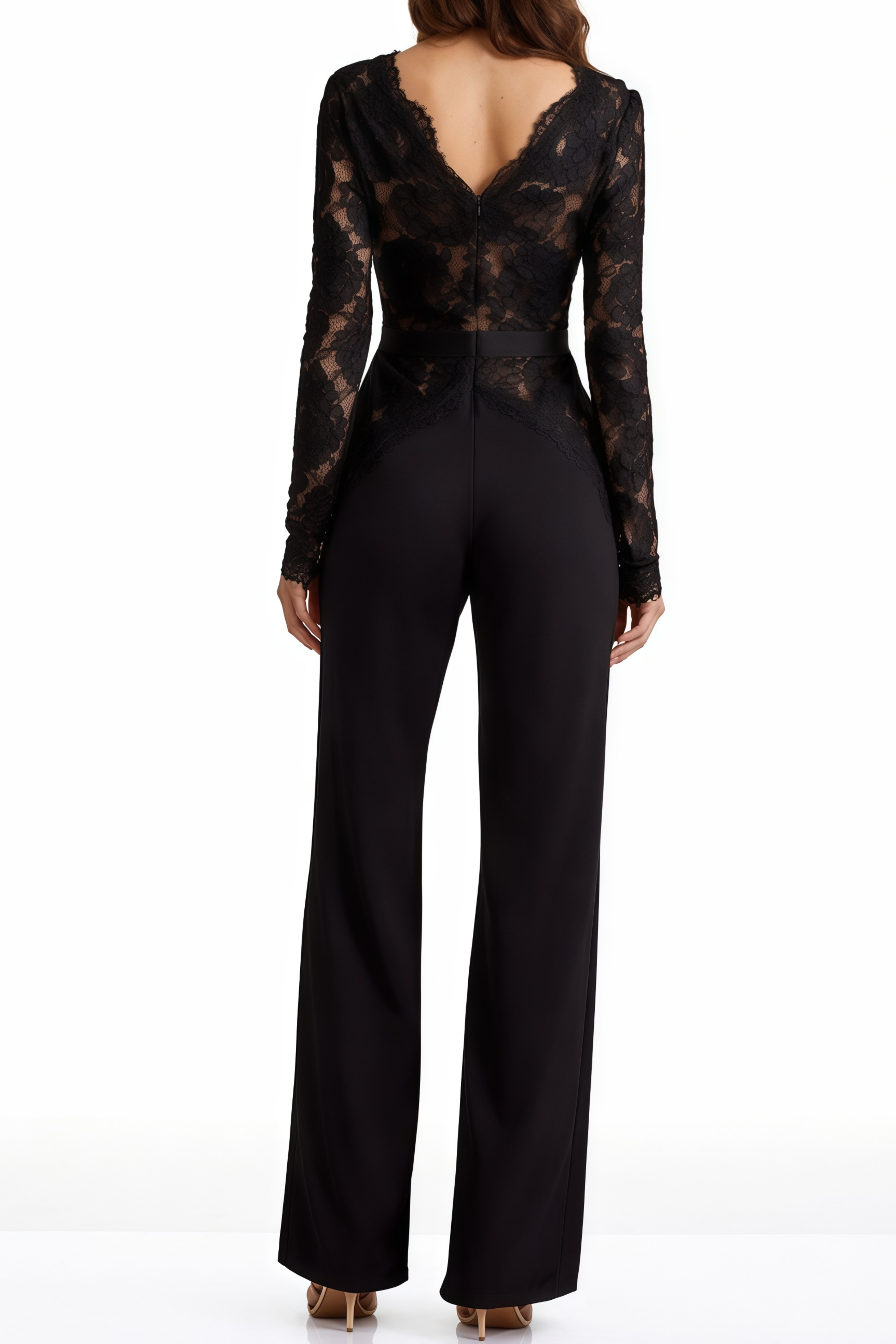 Zhadana Black Semi-Sheer Lace Panel Jumpsuit