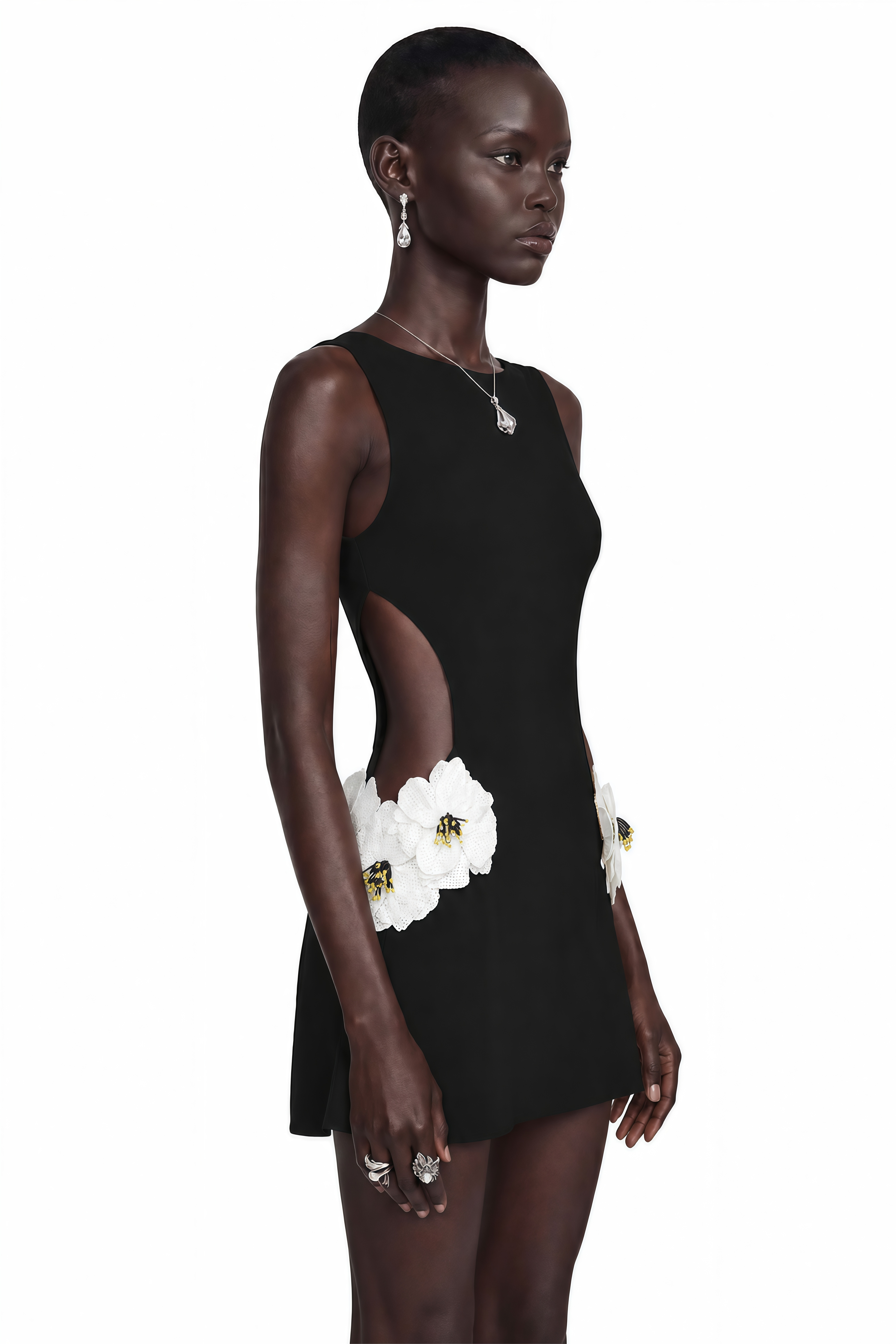 Zinnia Black Cut-Out Mini Dress with 3D Petals