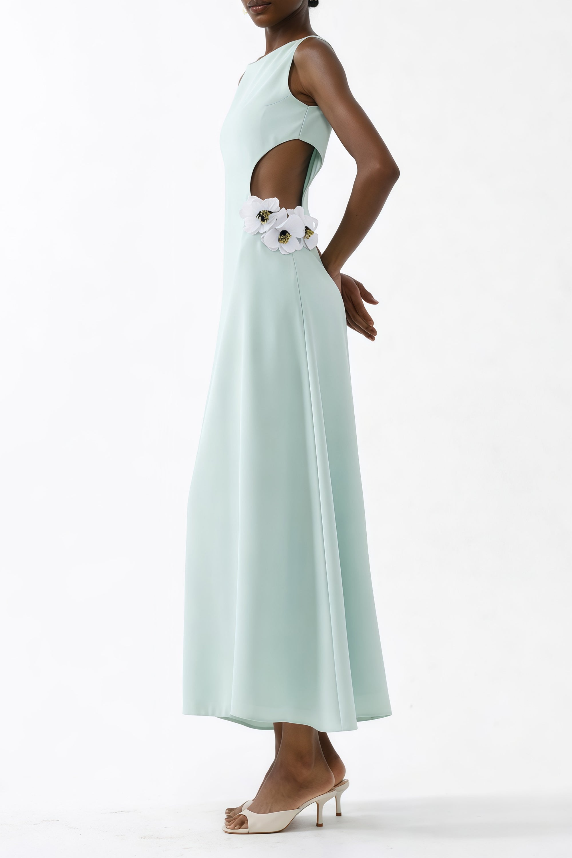 Zinnia Green Cut-Out Maxi Dress with 3D Petals (Final Sale)