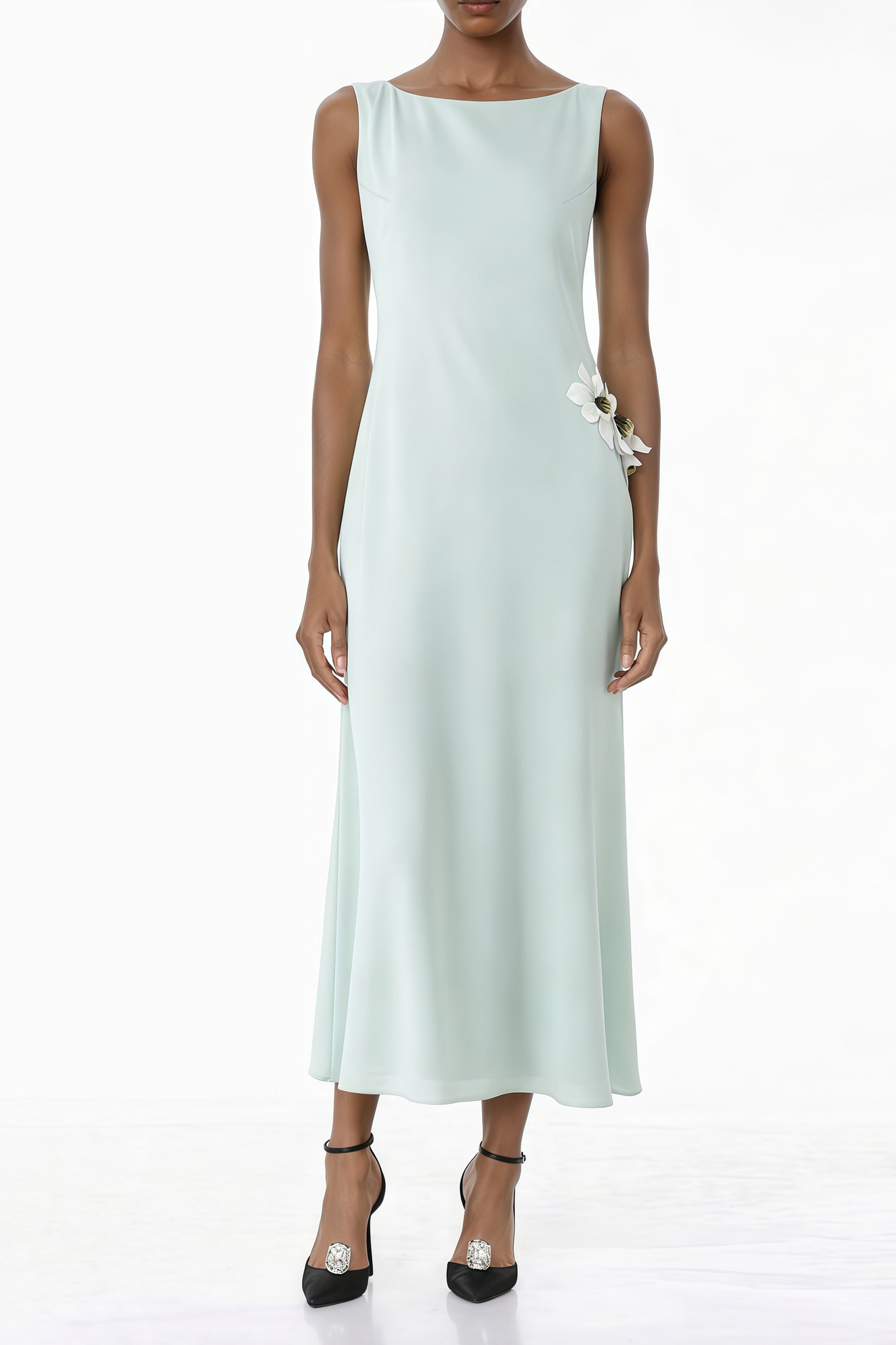 Zinnia Green Cut-Out Maxi Dress with 3D Petals (Final Sale)