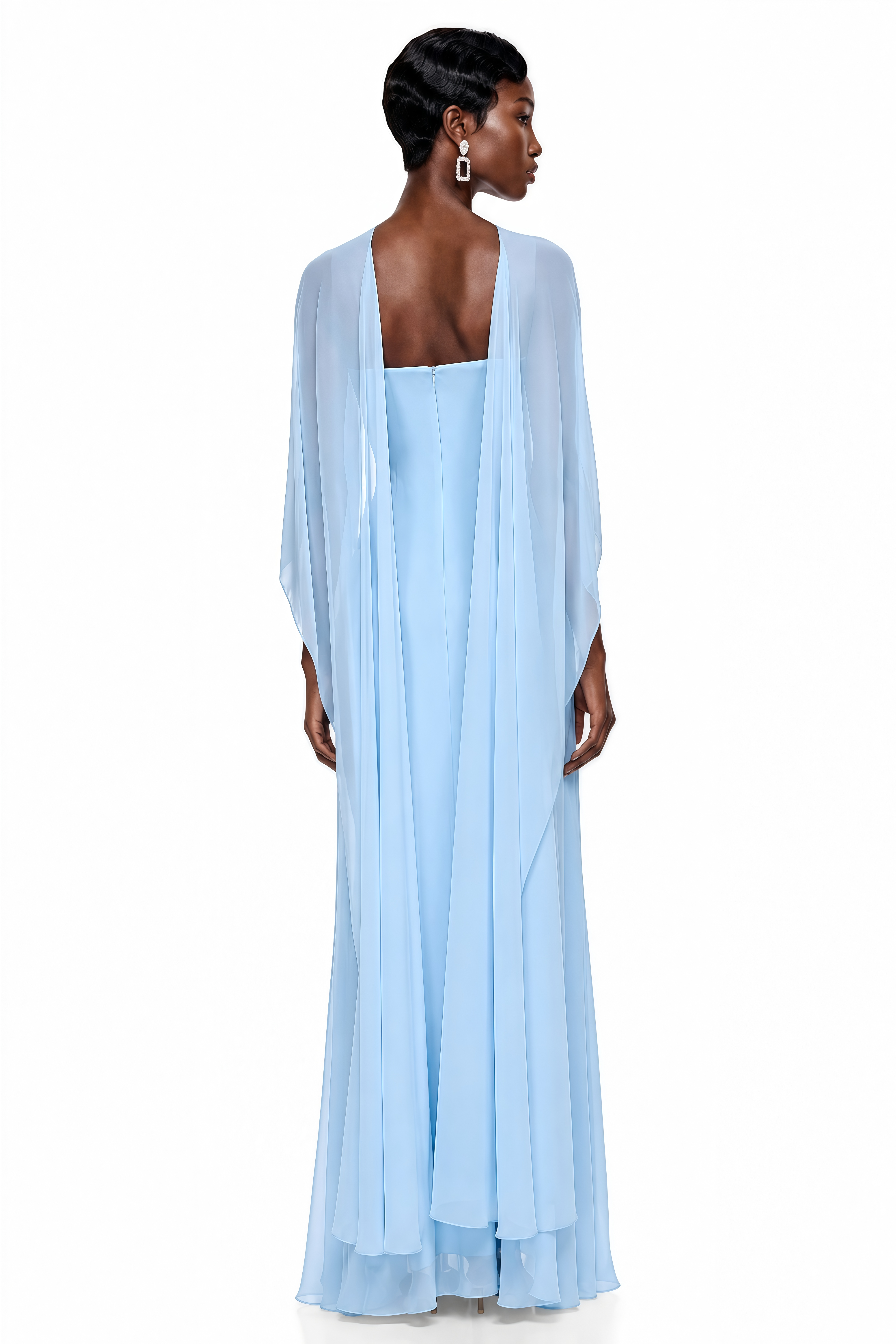 Zoe Blue Chiffon Cape Maxi Dress