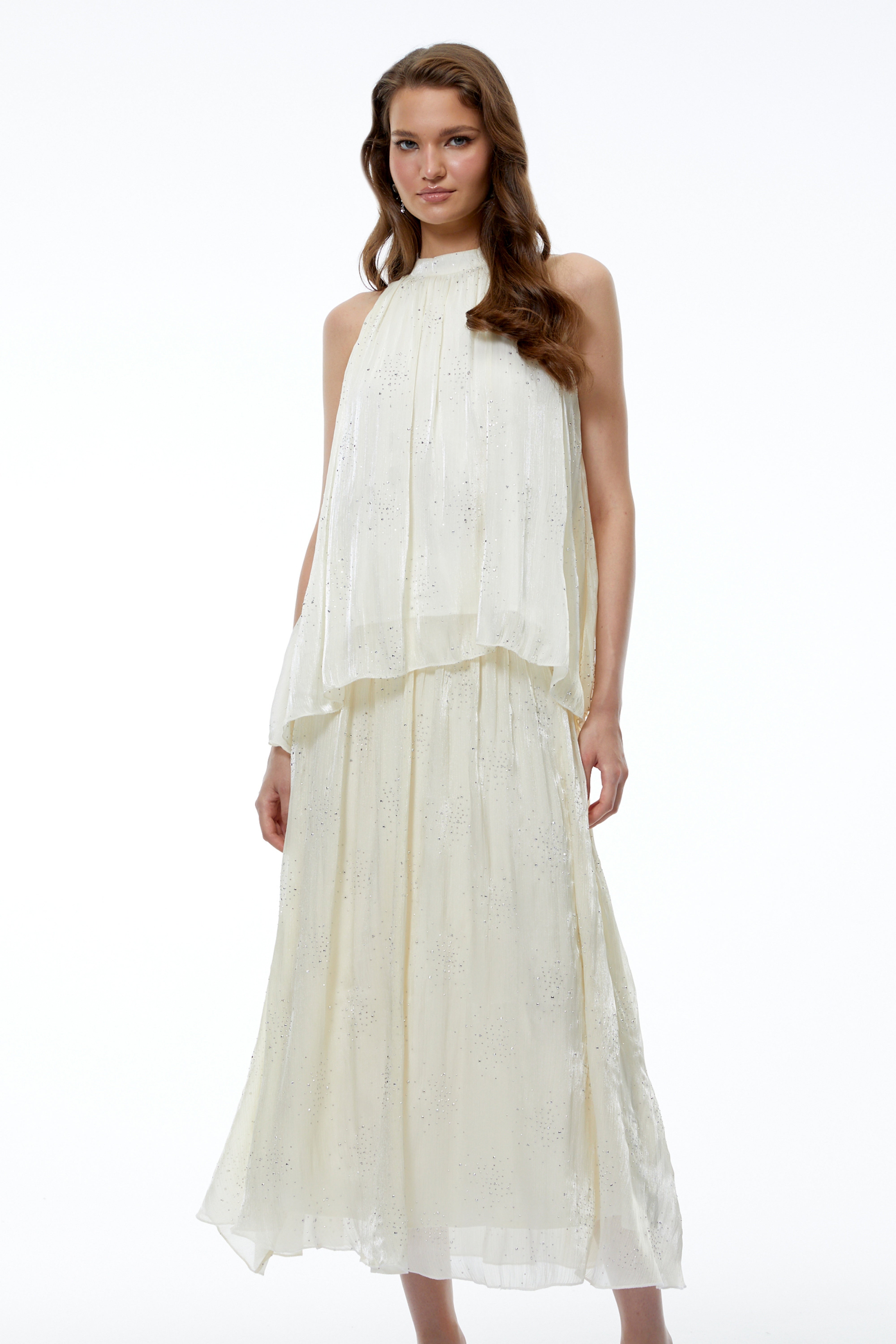 Zoe Cream Embellished Top & Skirt Set