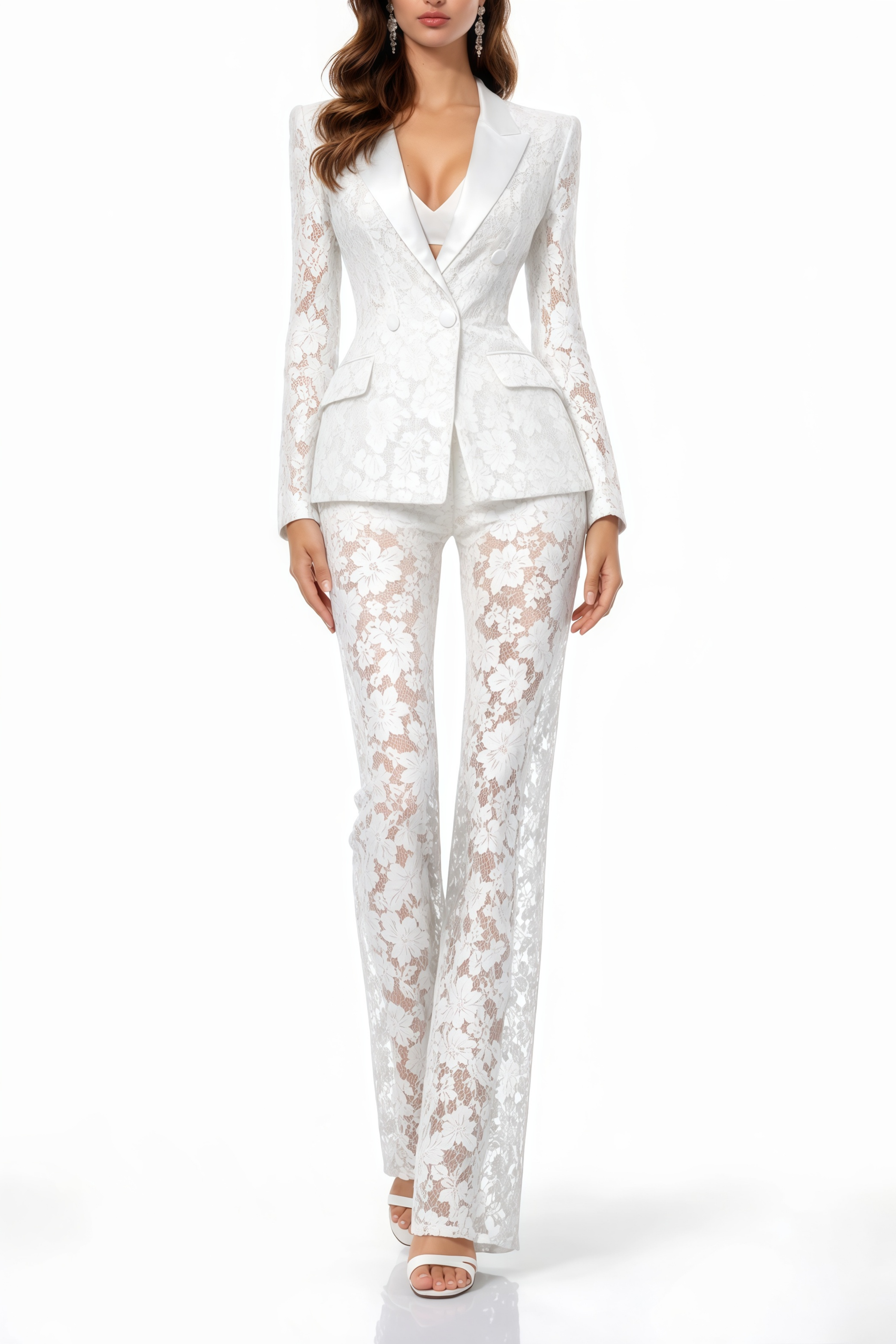 Zoé Sheer Lace Blazer & Trousers Matching Set