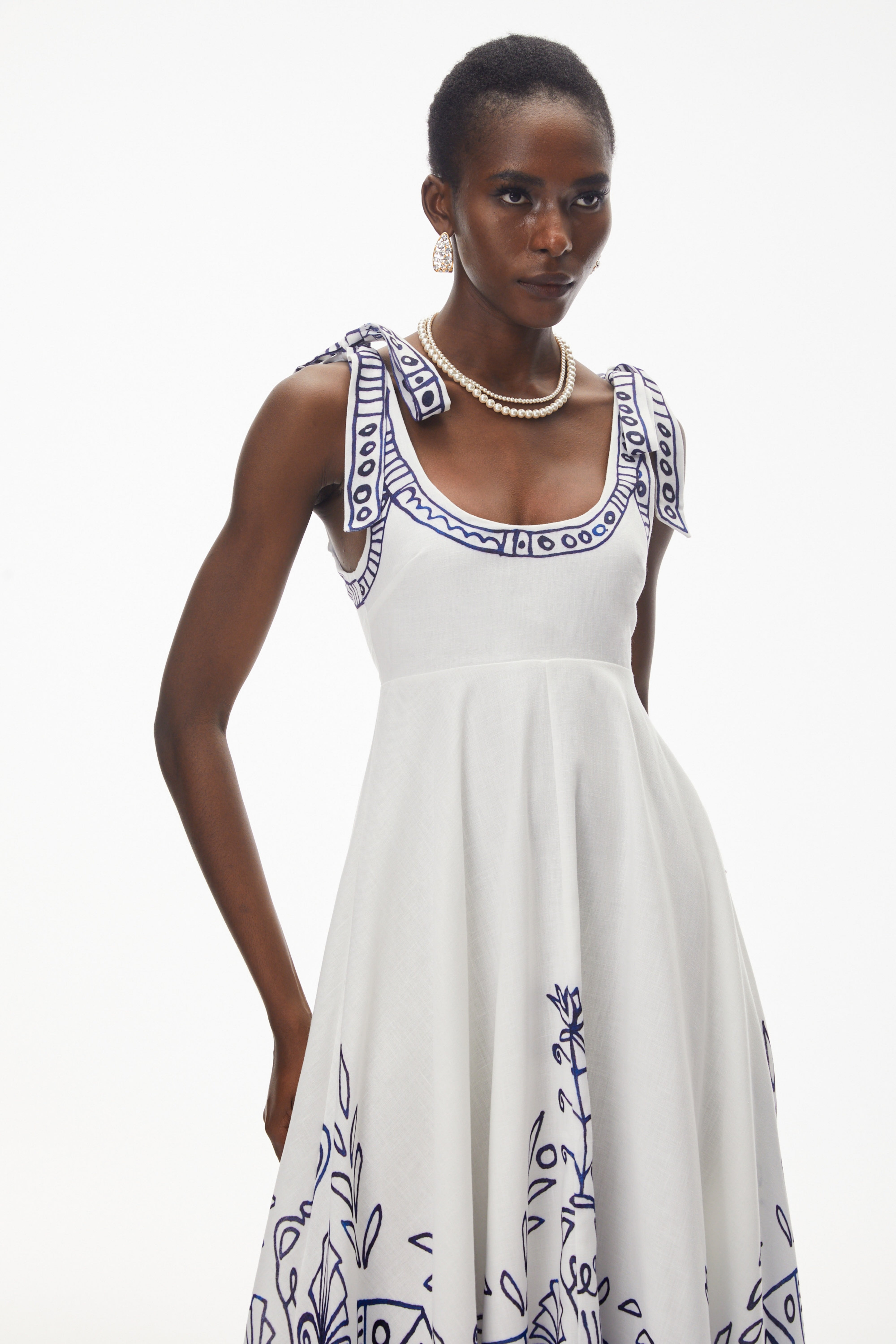 Zohar White Color Block Print Maxi Dress