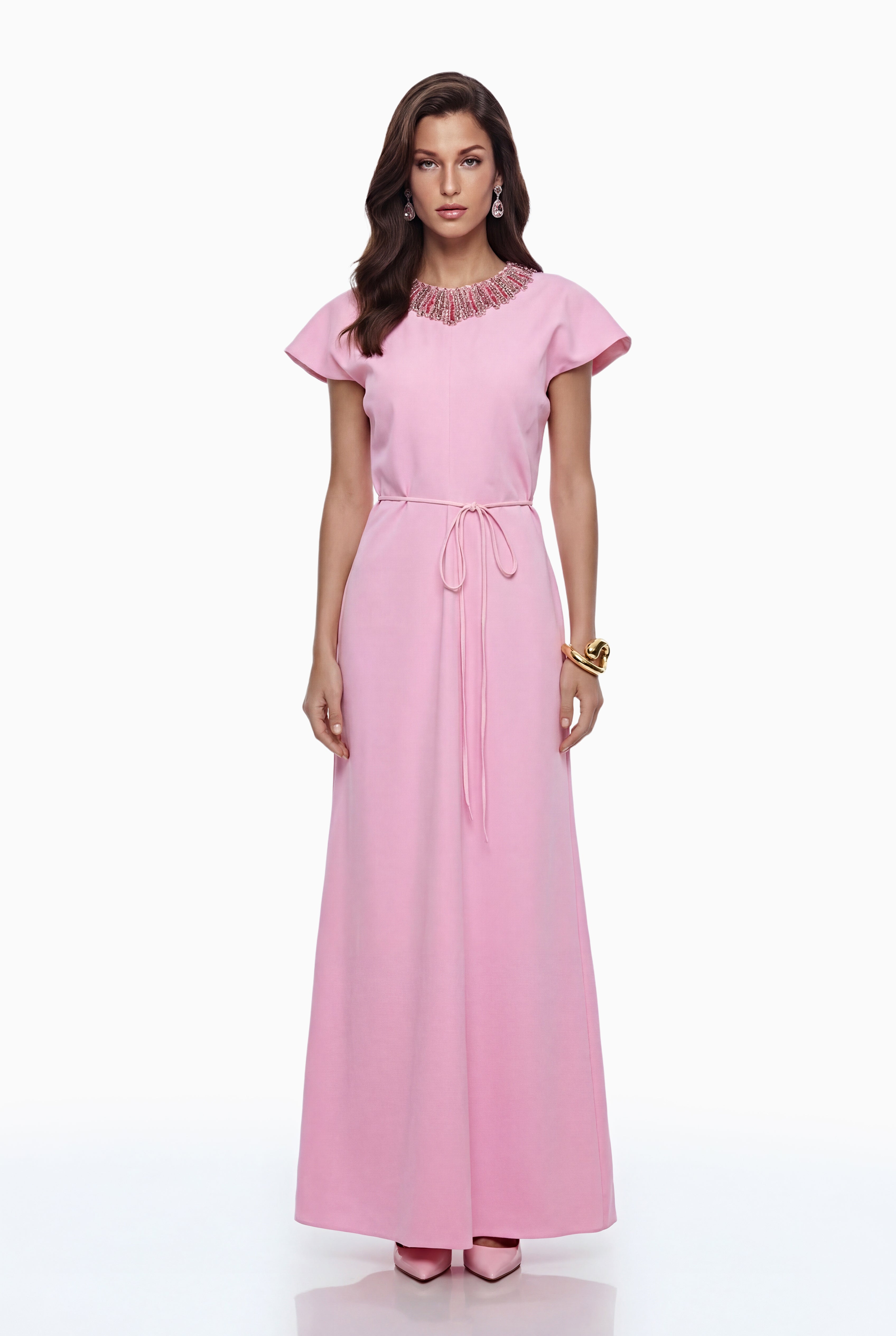 Zoraya Pink Crystal Embellished Maxi Dress