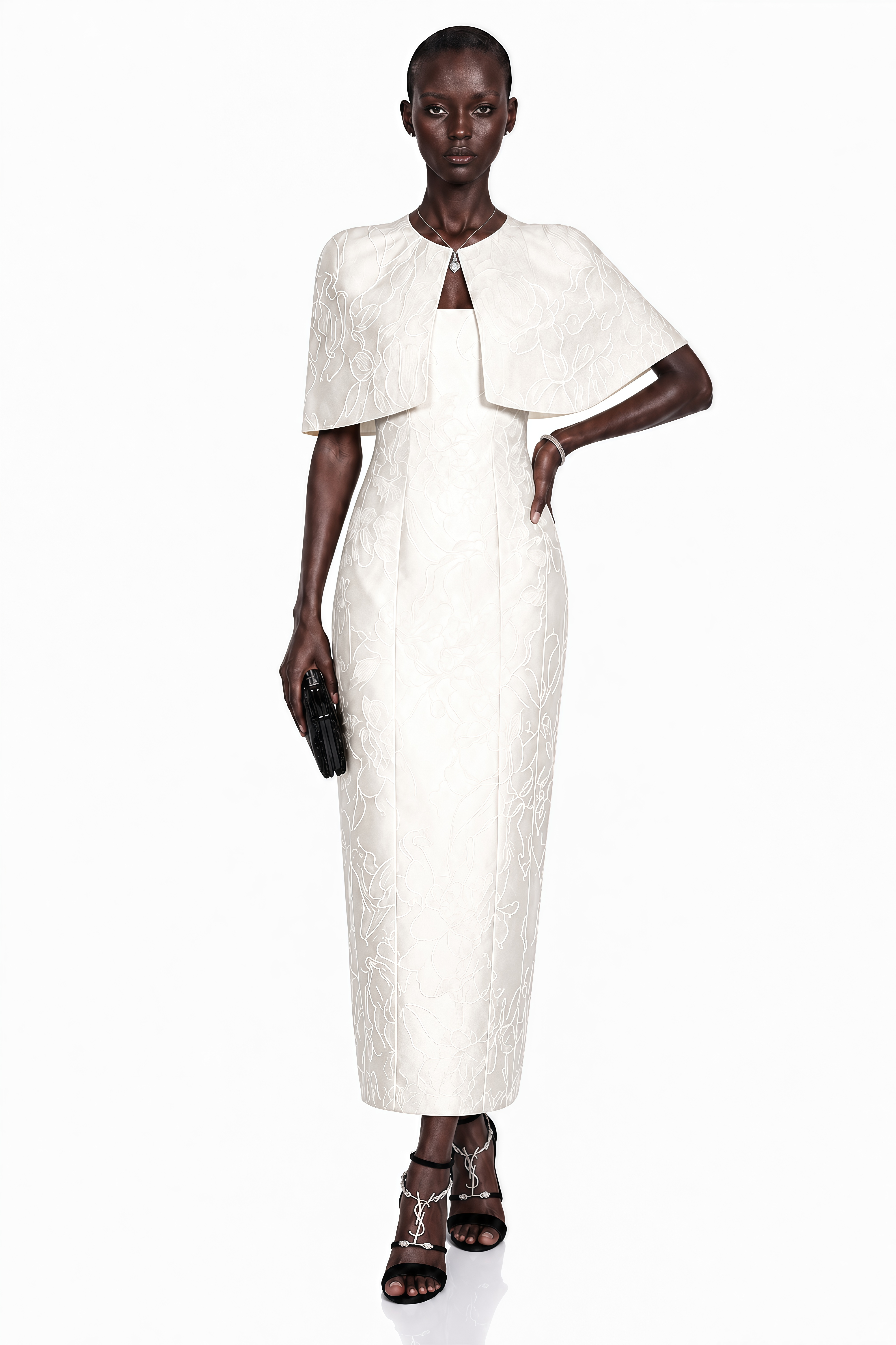 Zuleika White Satin Maxi Dress & Cape Set