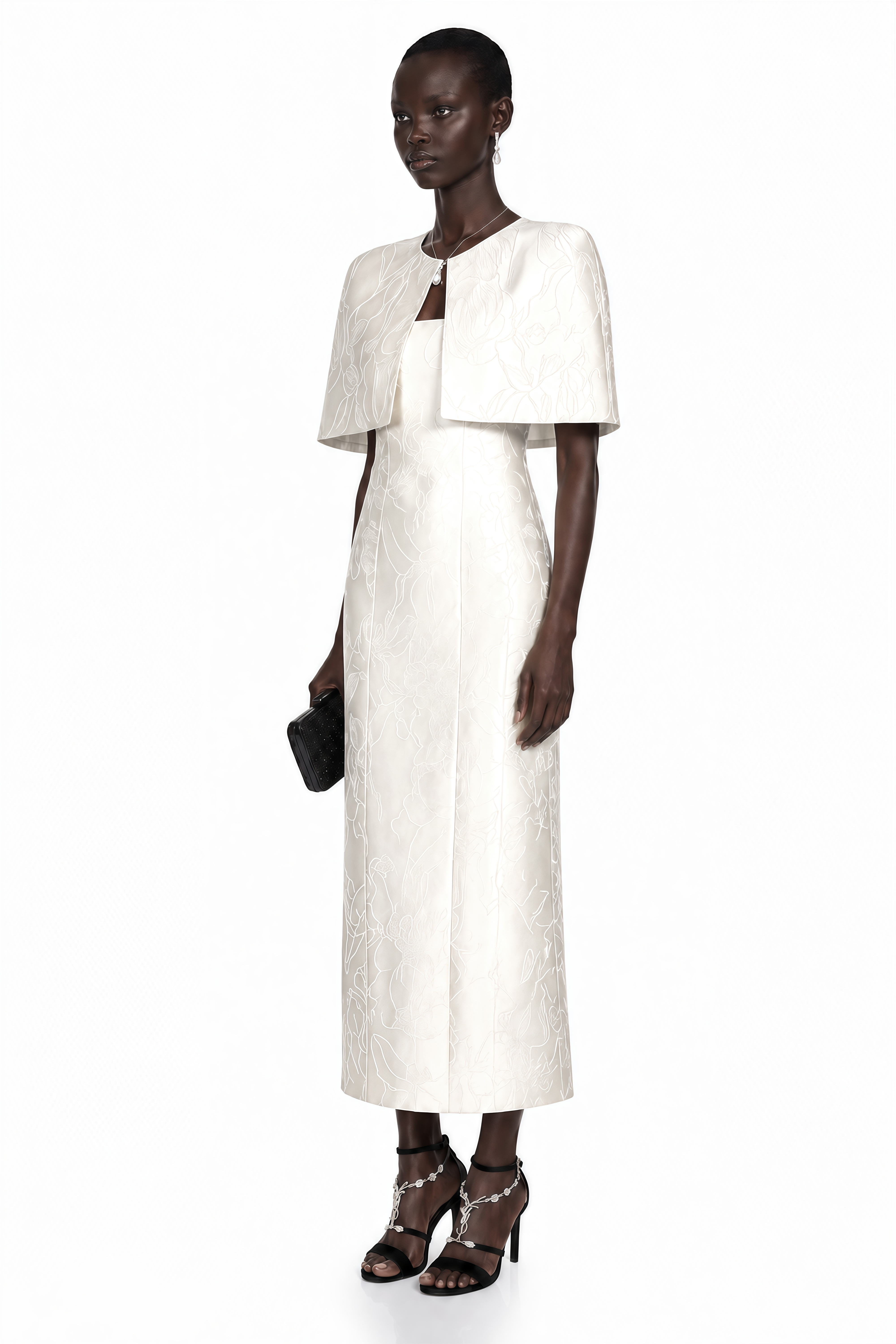 Zuleika White Satin Maxi Dress & Cape Set