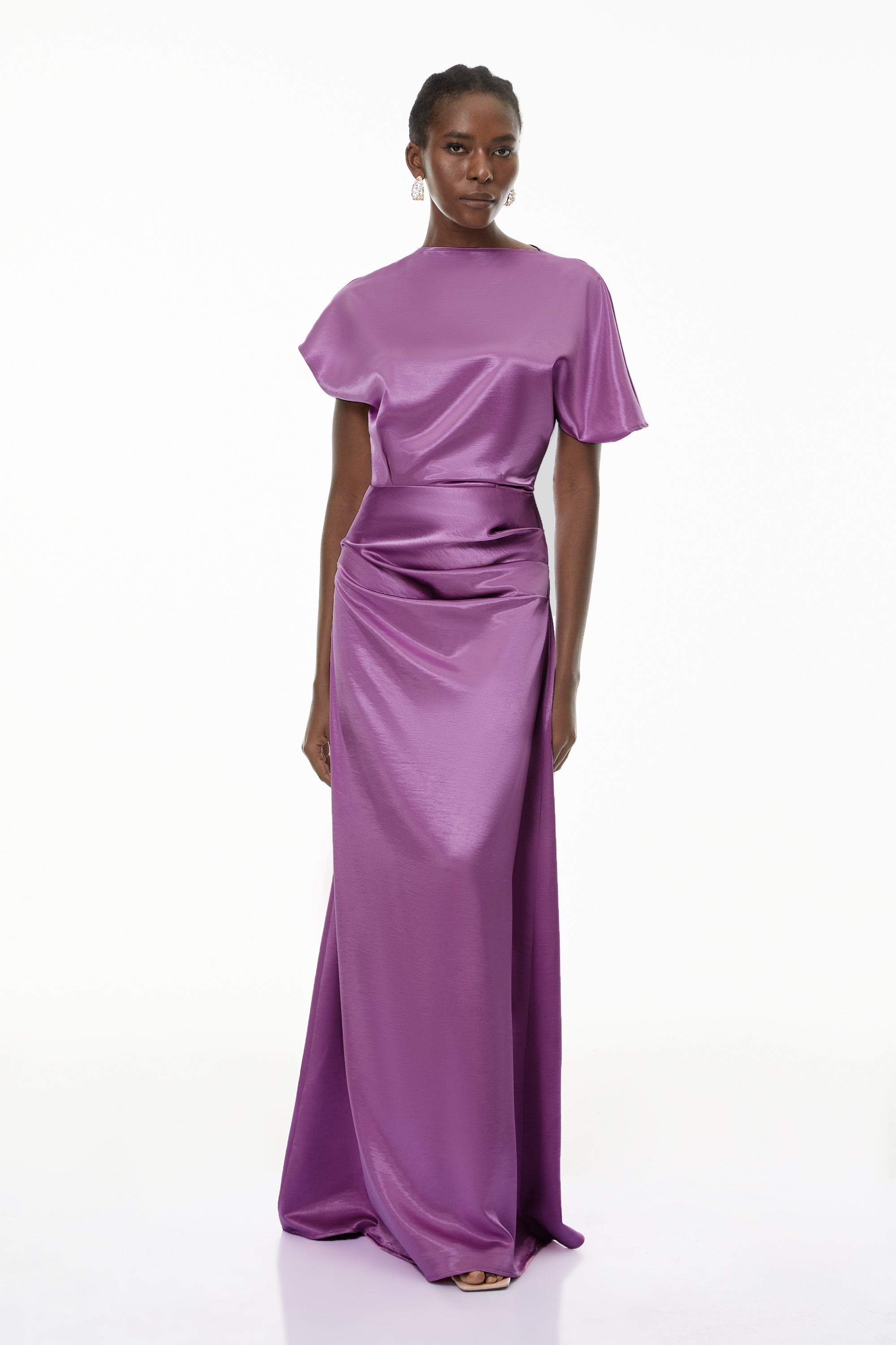 Zuzanna Purple Asymmetrical Glossy Maxi Dress (Final Sale-US Only)