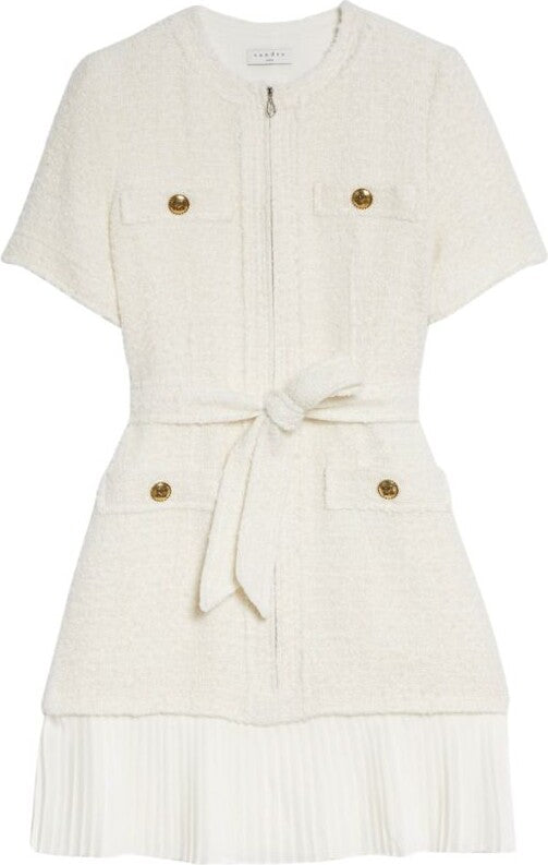 SANDRO  Boucle Pocket Mini  Dress - White