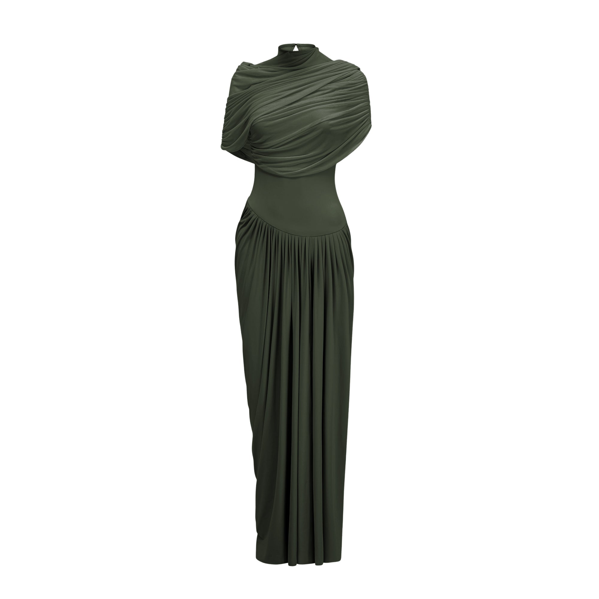 Catherine asymmetric pleated maxi dress in Green