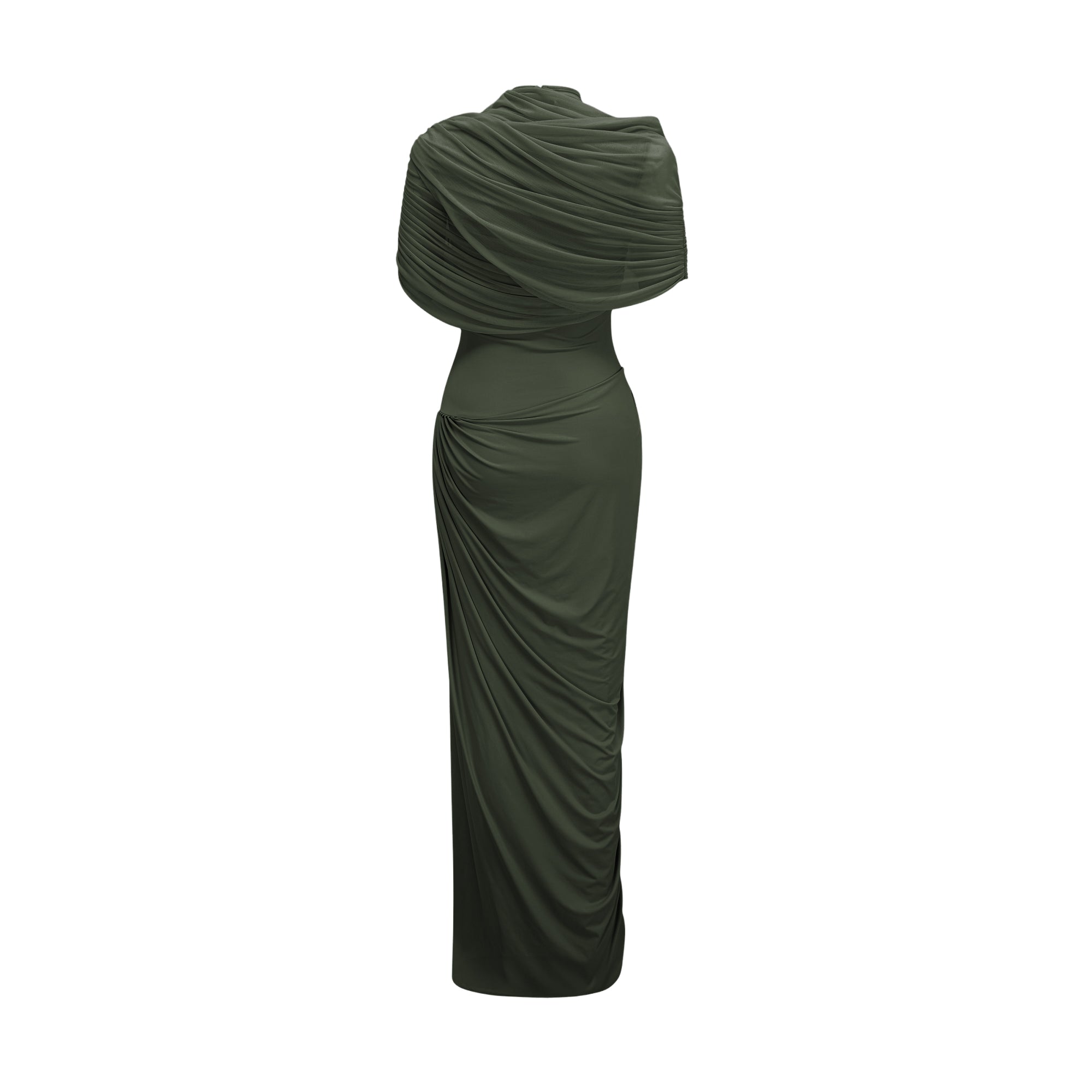 Catherine asymmetric pleated maxi dress in Green