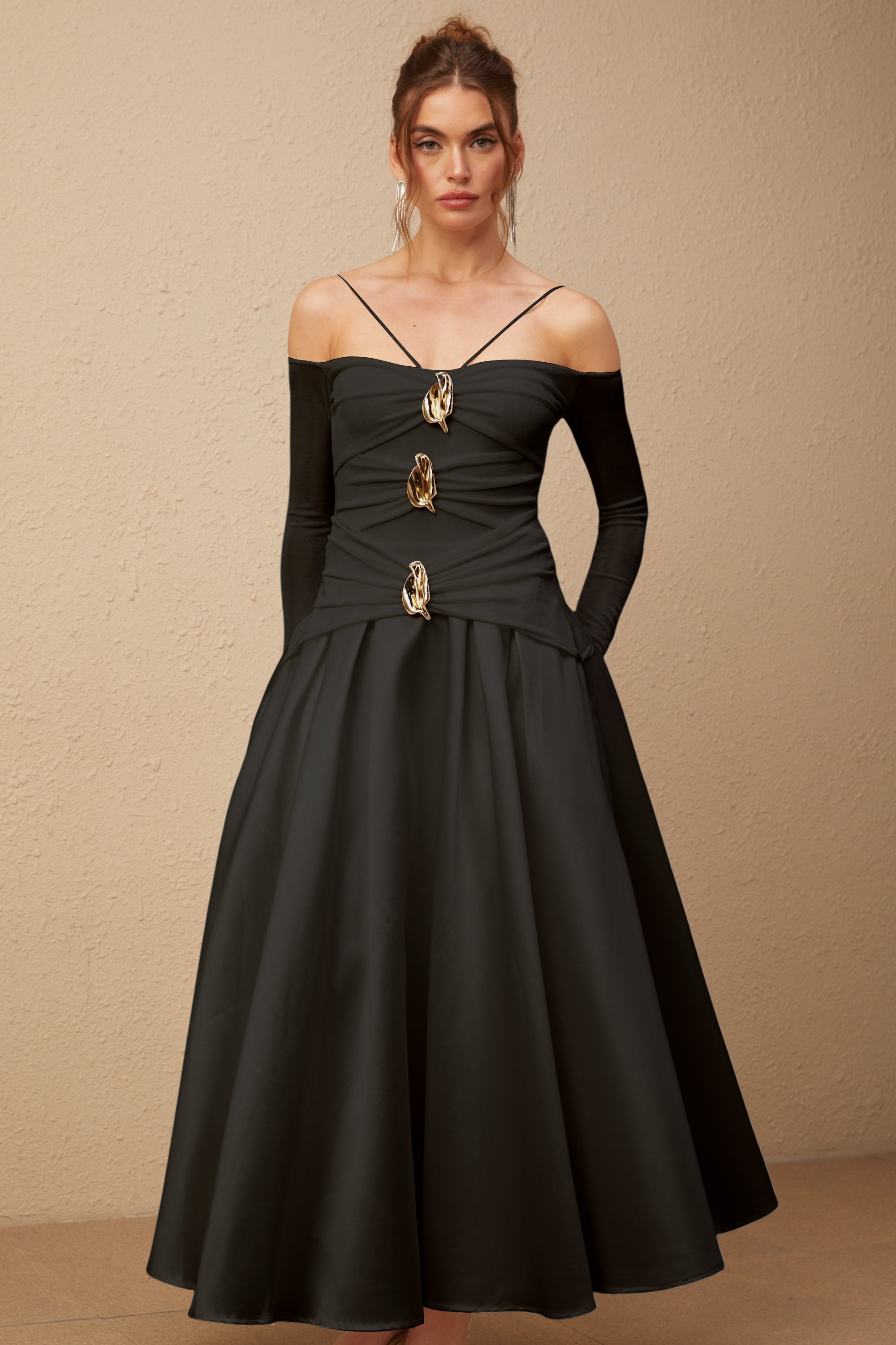 Nadine off-shoulder panelled maxi dress in Black (Final Sale-US Only)