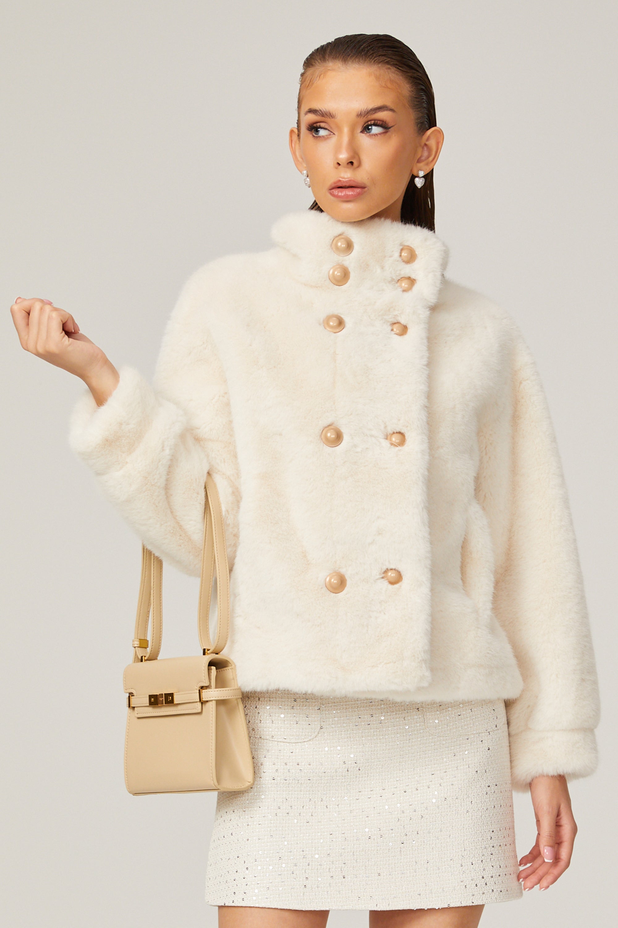 Chantal white faux-fur double-breasted jacket (Final Sale)