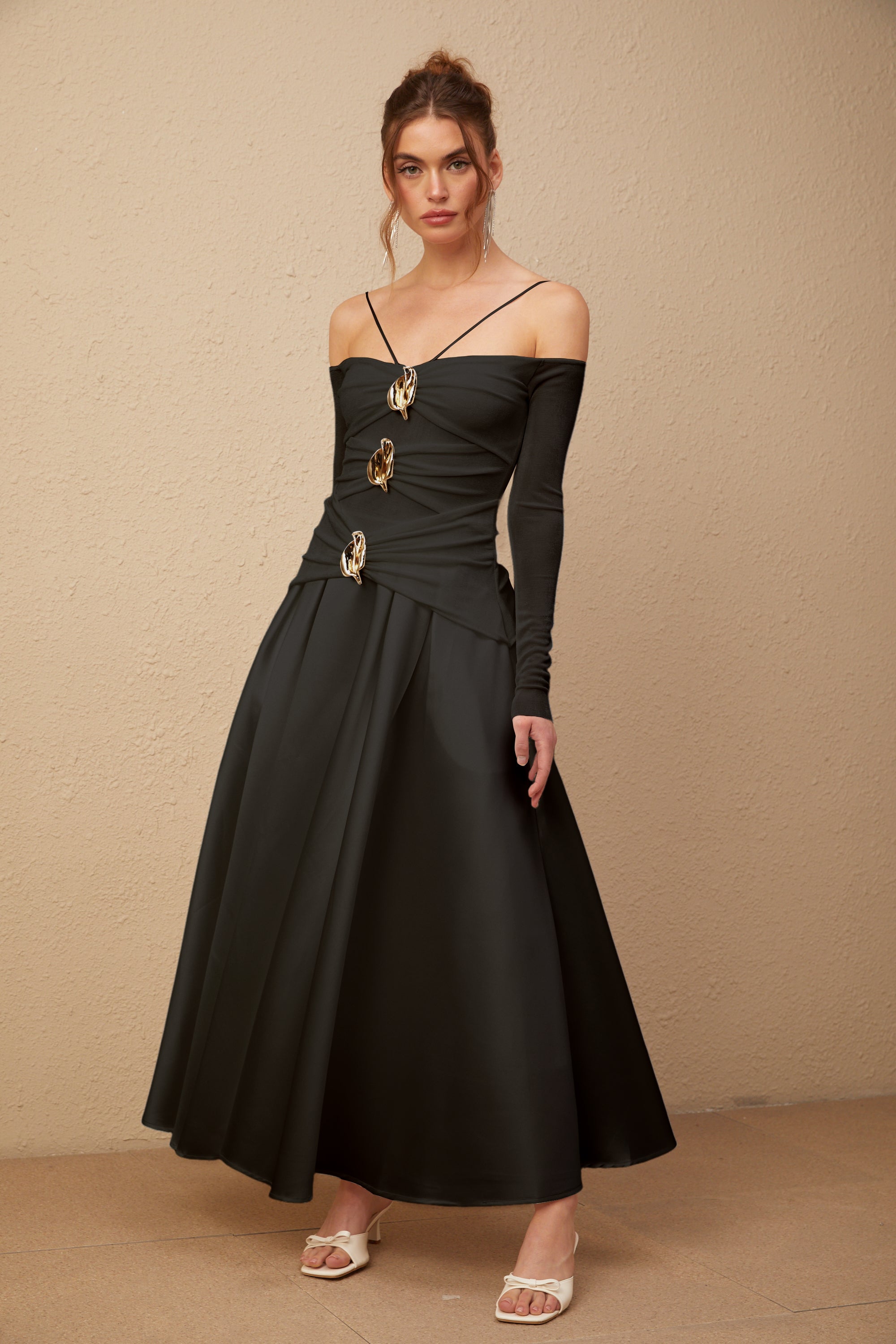 Nadine off-shoulder panelled maxi dress in Black (Final Sale-US Only)