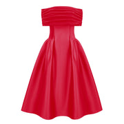 Ainara Red Off Shoulder Polished Midi Dress (Final Sale-US Only)