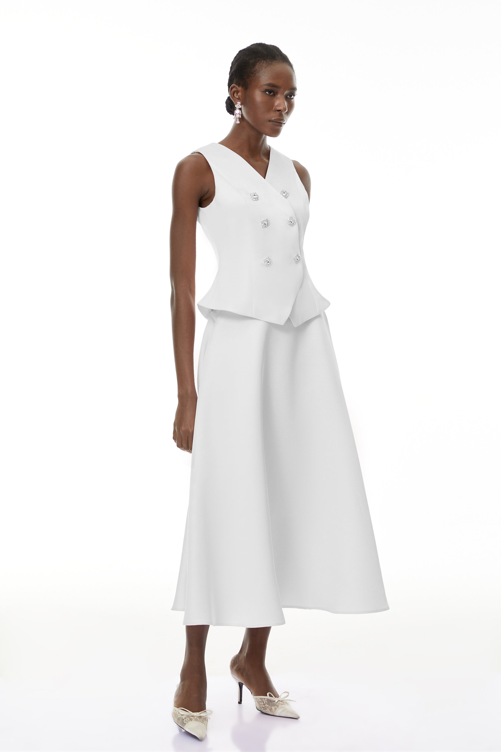 Wilhelmine White Embellished Top & Skirt Set
