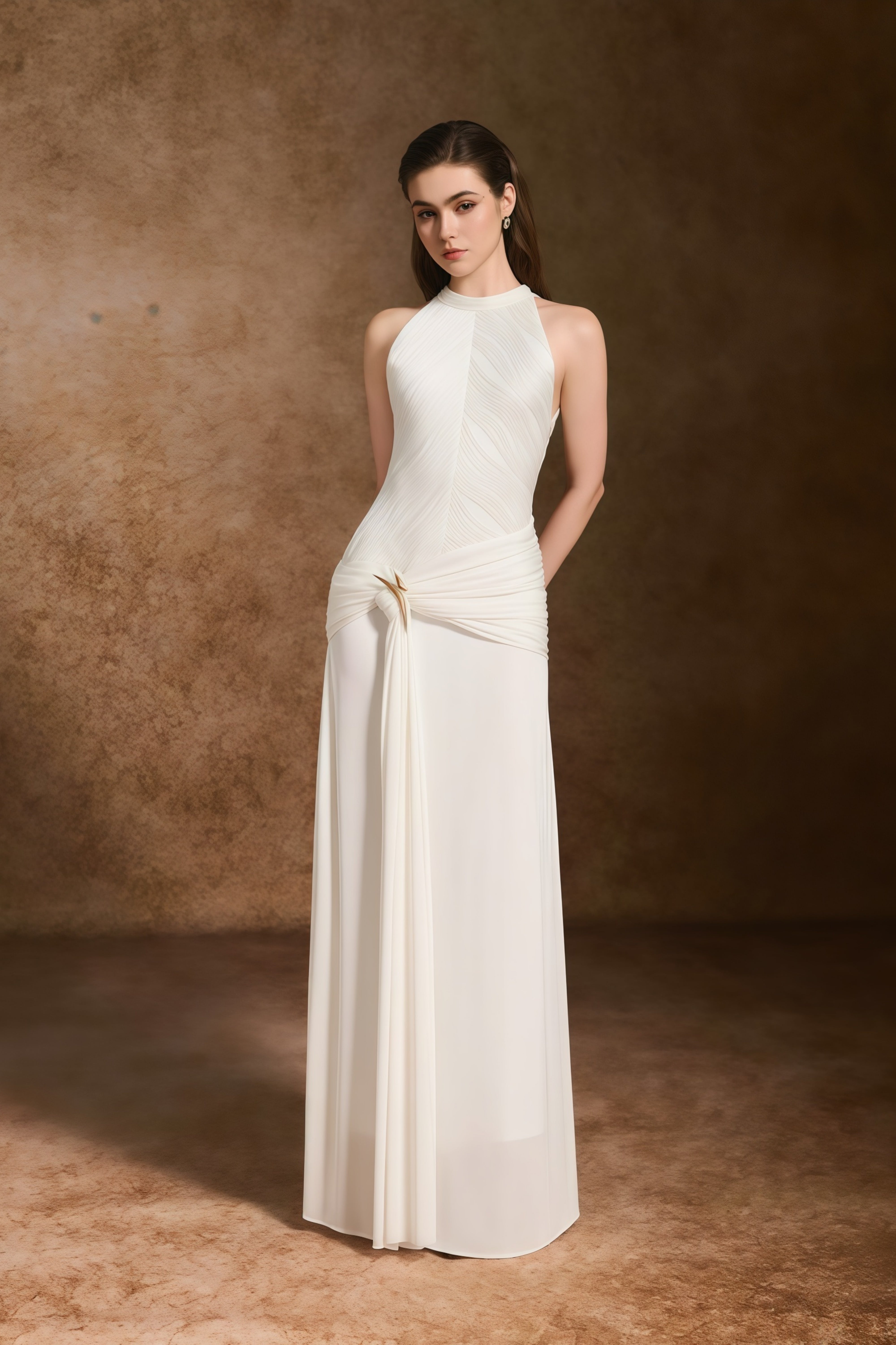 Klara White Ruched Ribbon Textured Maxi Dress (Final Sale-US Only)