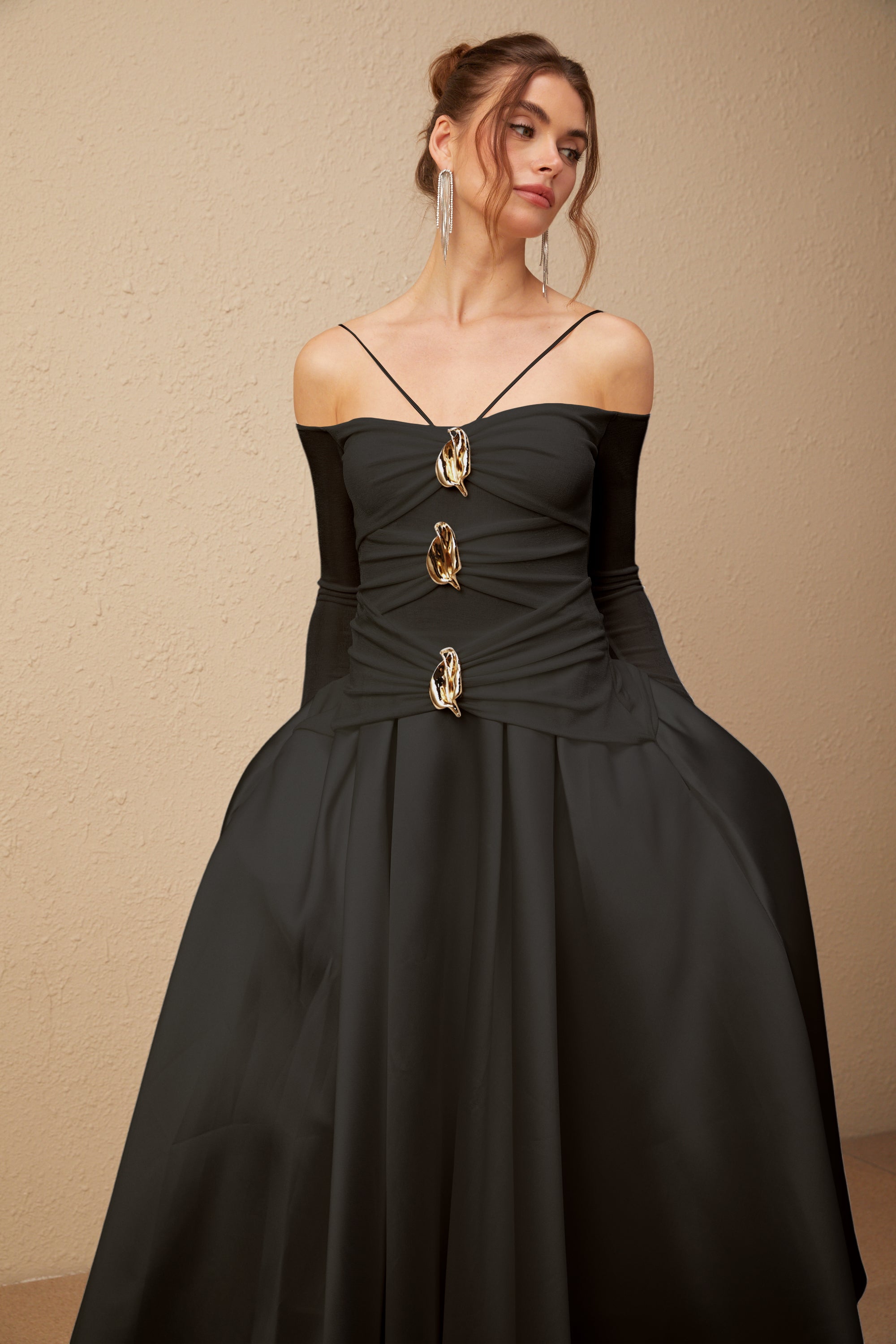 Nadine off-shoulder panelled maxi dress in Black (Final Sale-US Only)