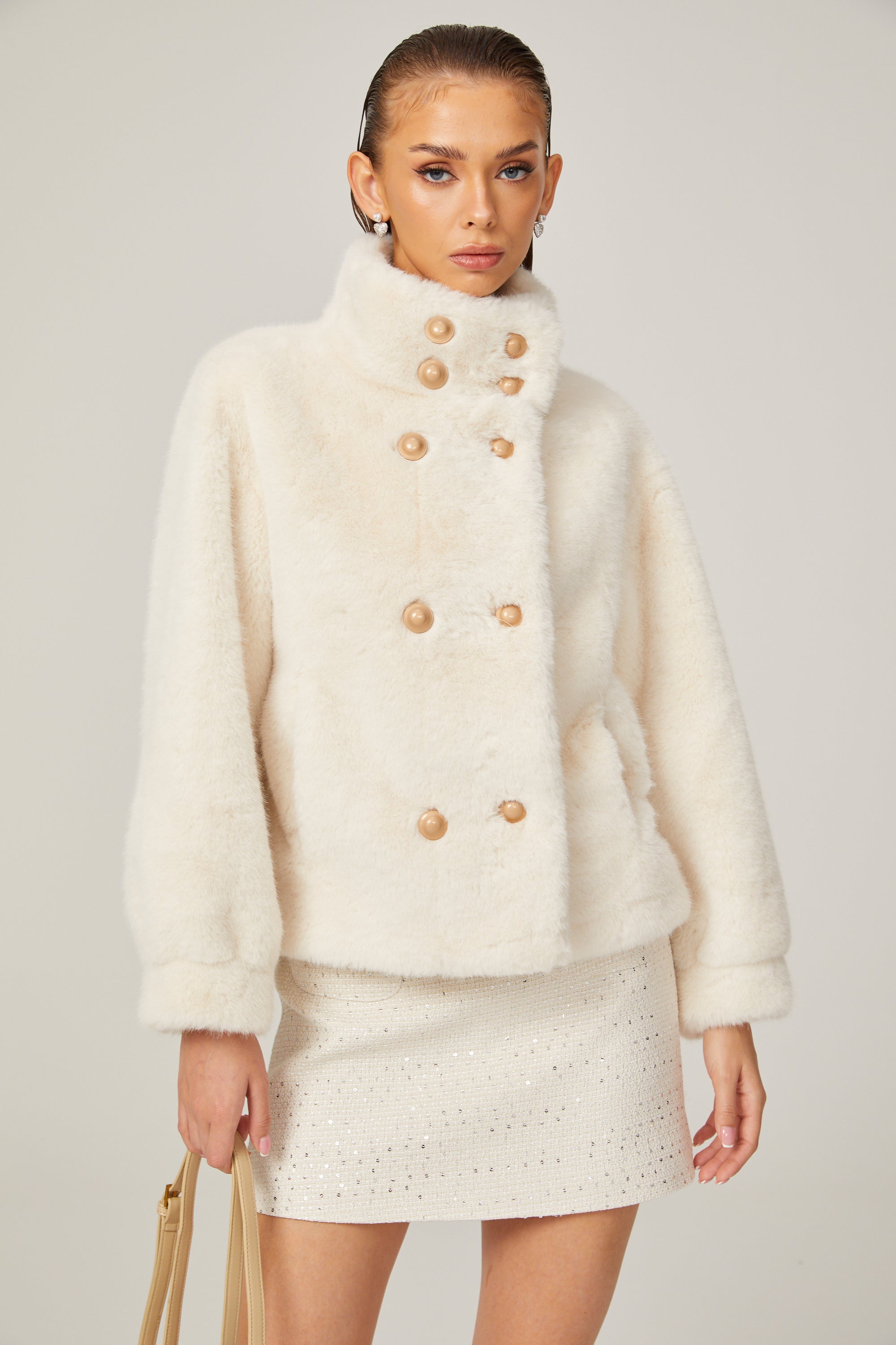Chantal white faux-fur double-breasted jacket (Final Sale)
