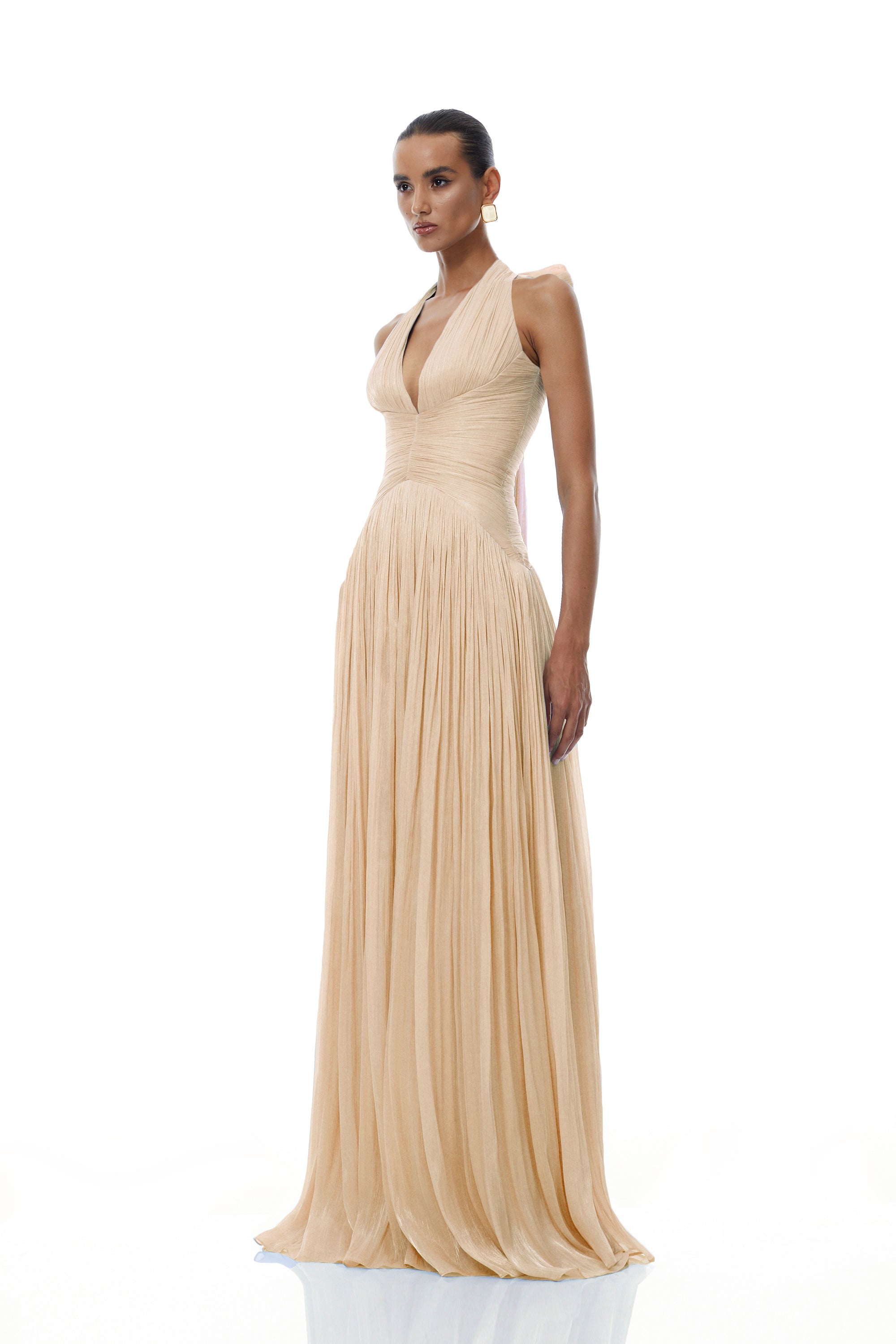 Térébenthine Neutral Glossy Gathered Maxi Dress