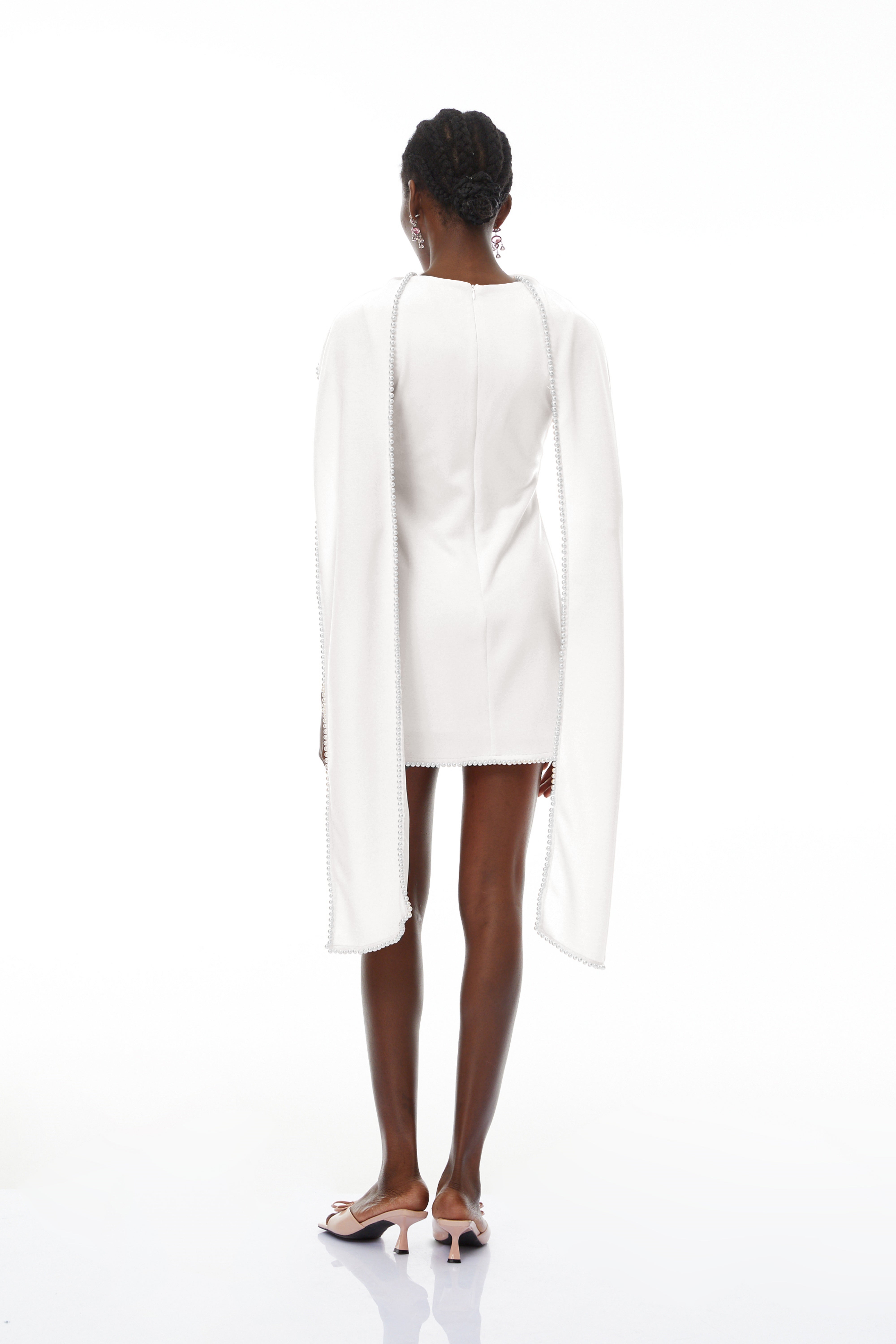 Piroska White Sleeveless Pearl Trim Mini Dress (Final Sale-US Only)