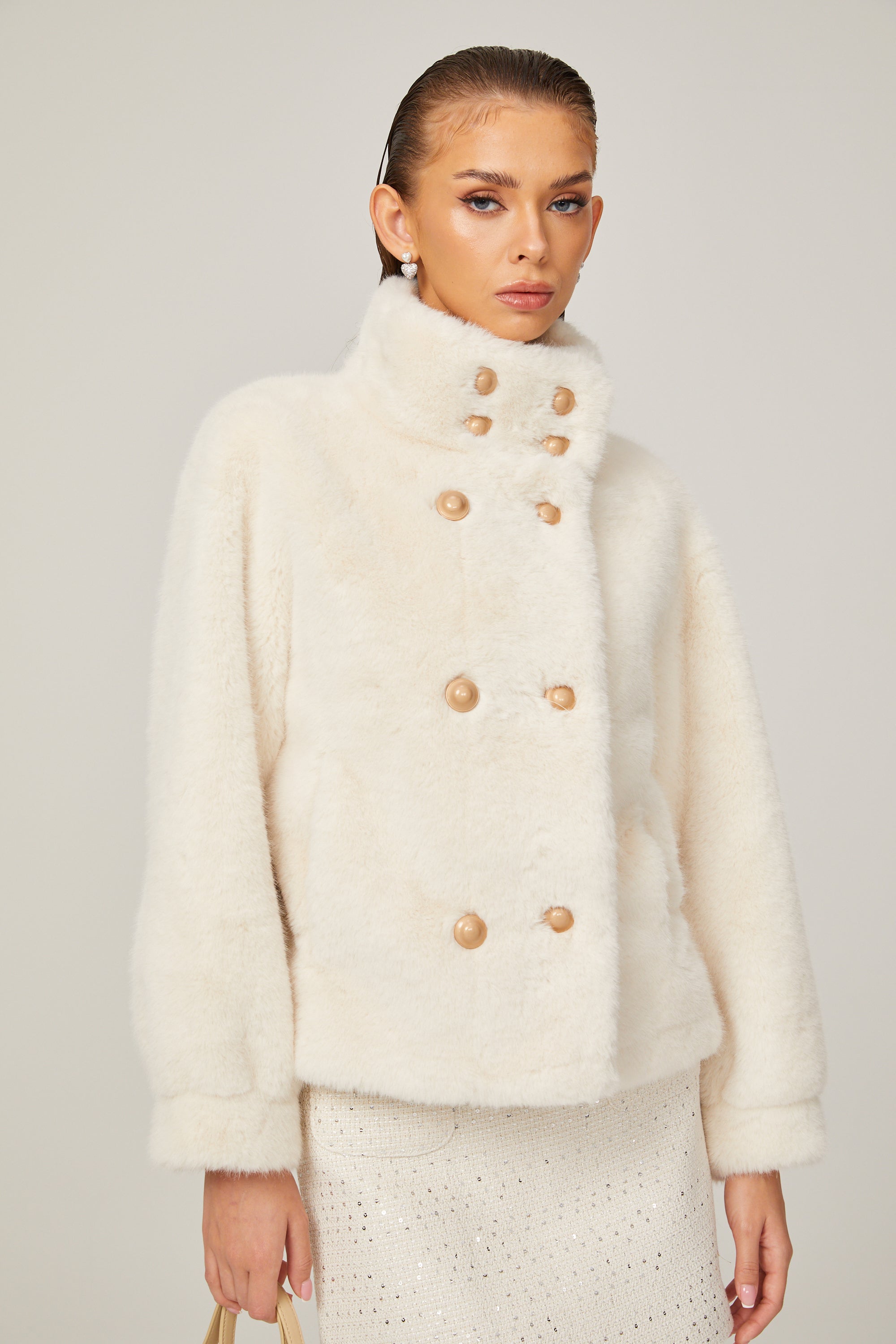 Chantal white faux-fur double-breasted jacket (Final Sale)