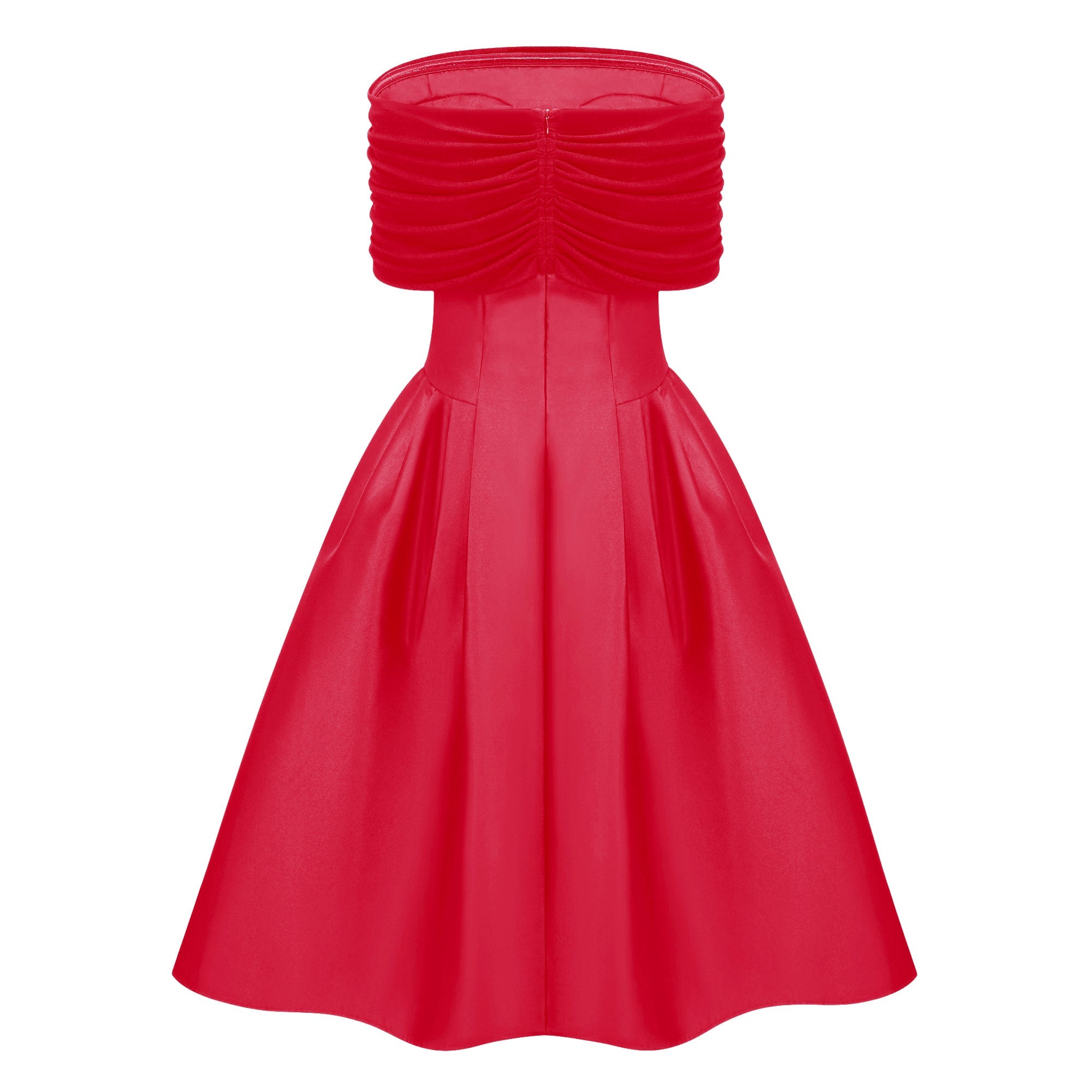 Ainara Red Off Shoulder Polished Midi Dress (Final Sale-US Only)