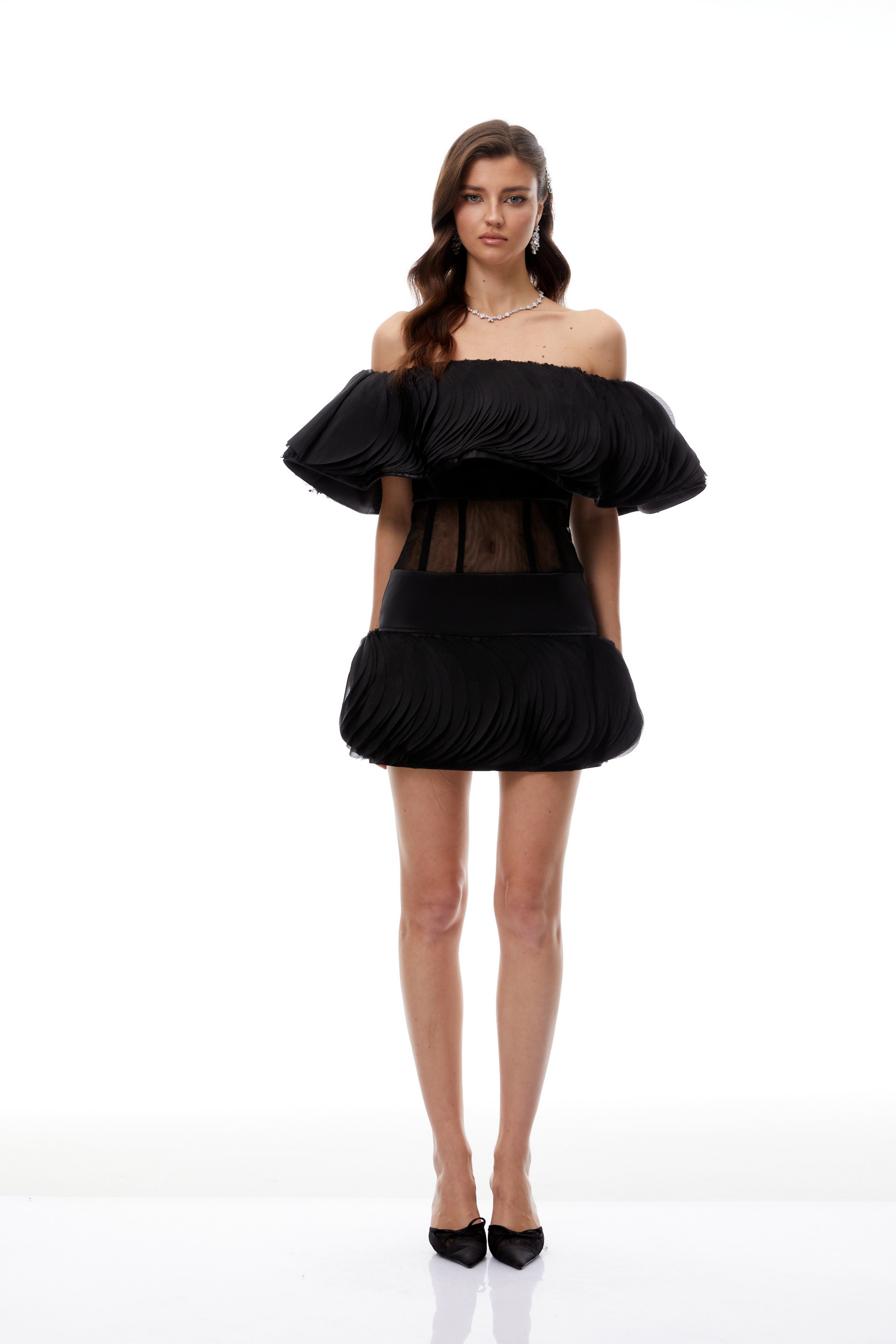 Mabel Black Layered Ruffled Mini Dress
