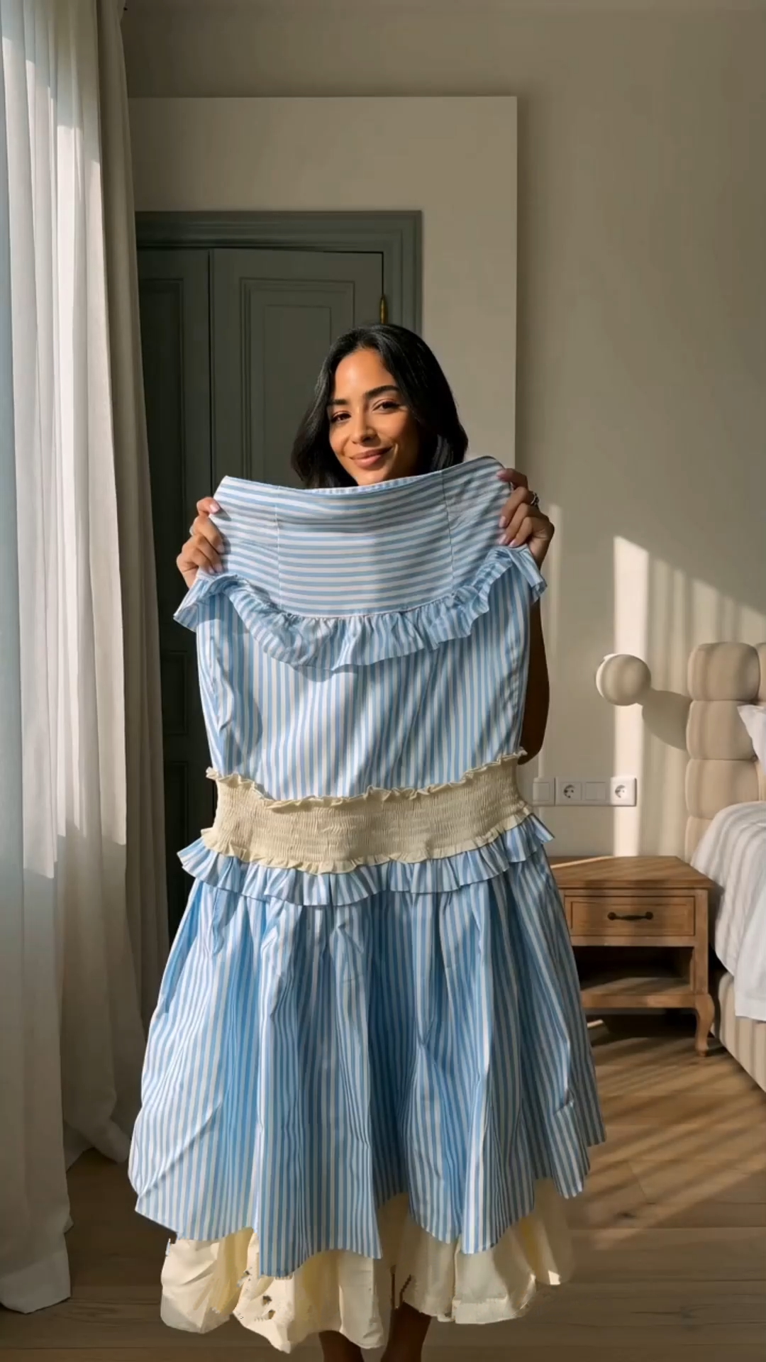 ainhoa blue stripe ruffle top & skirt set