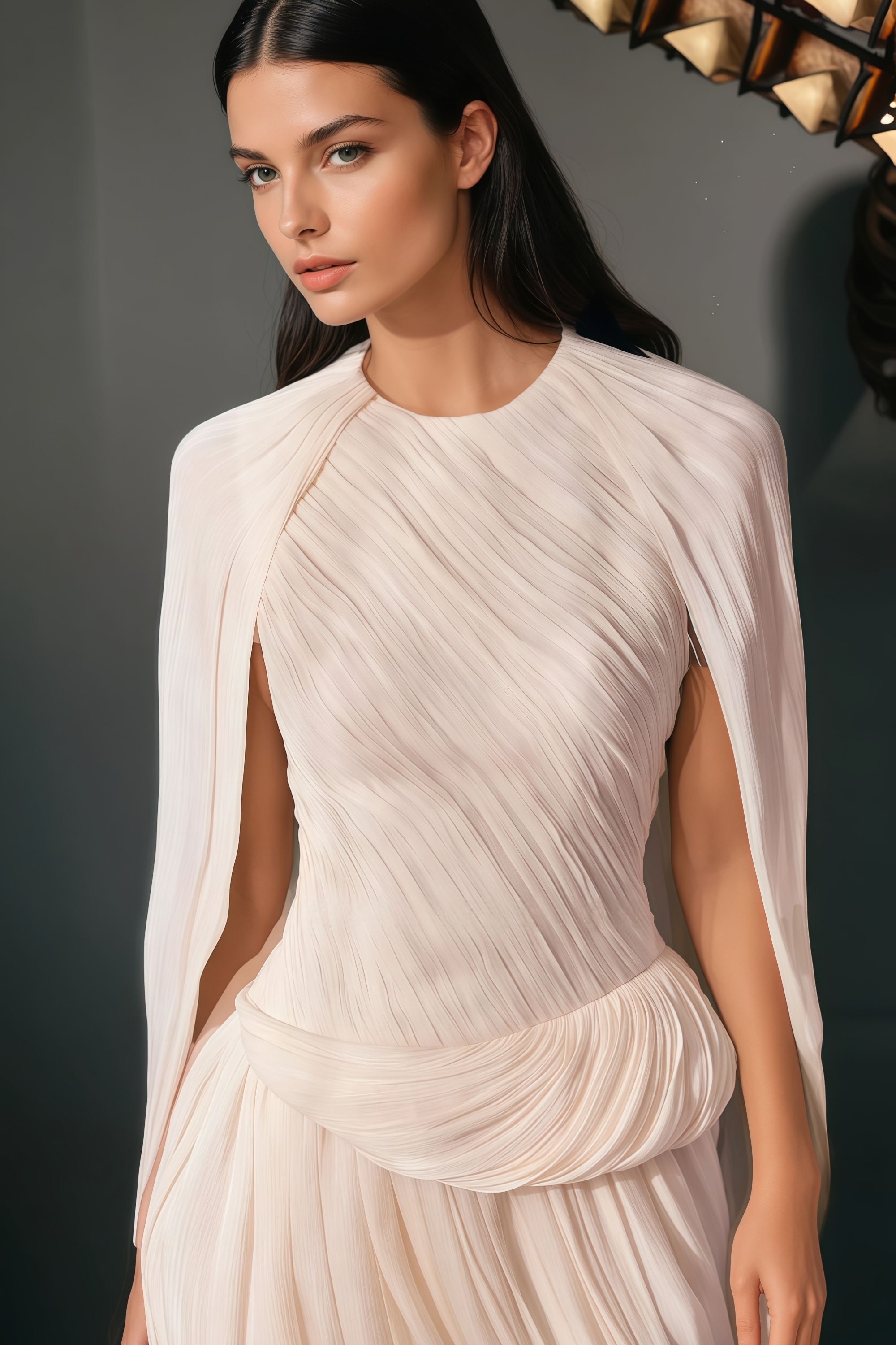 Othilie Neutral Cape Design Creased Mini Dress