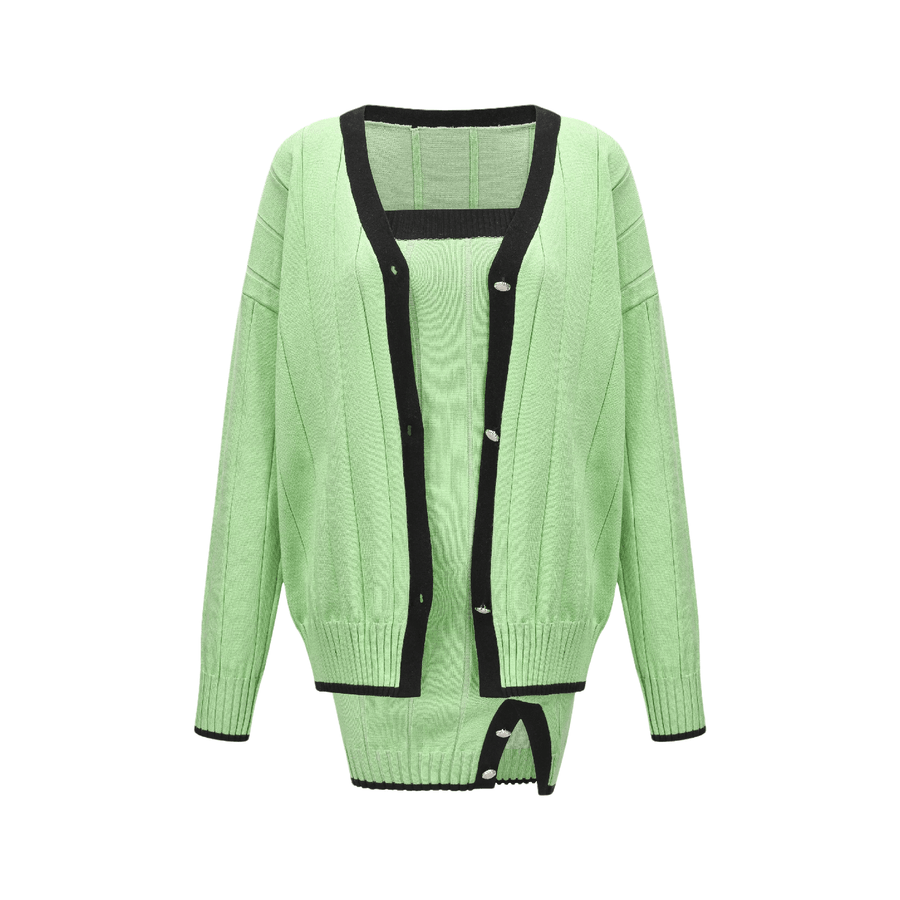 Chava green knitted cardigan & dress matching set