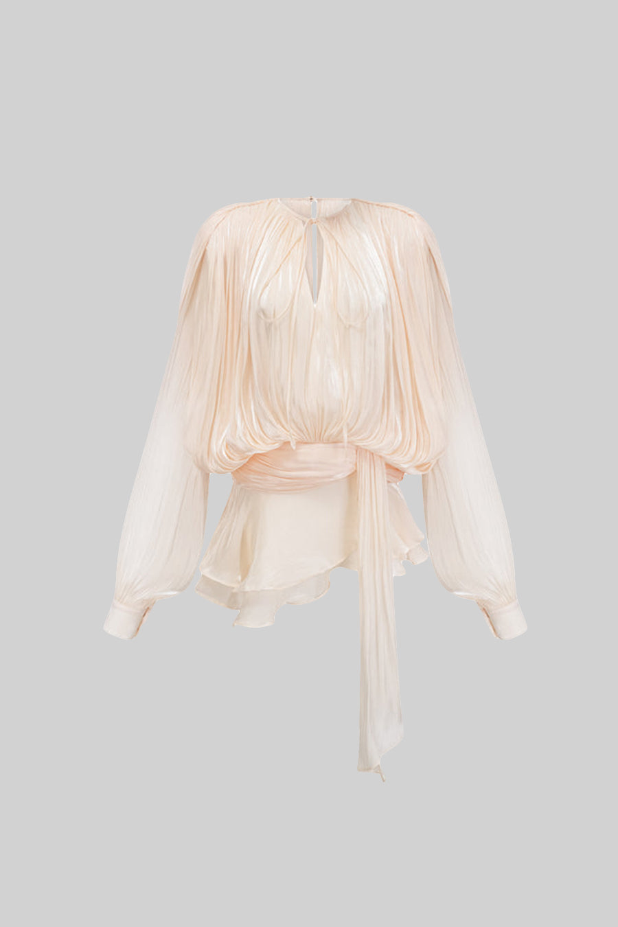 Ruffled Long Sleeved Mini Dress With Flowing Silhouette - Apricot