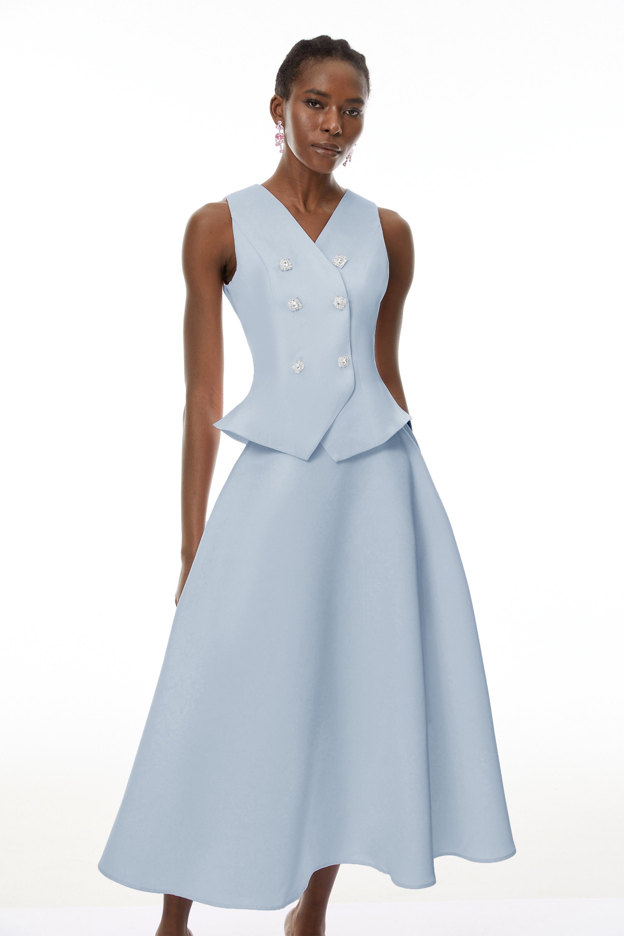 Wilhelmine Blue Embellished Top & Skirt Set