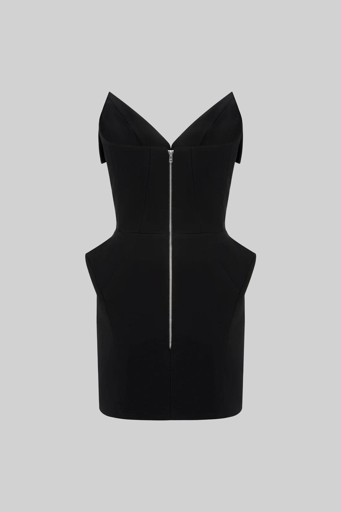 Structured Corset Mini Dress With Folded Collar-style Neckline – Black