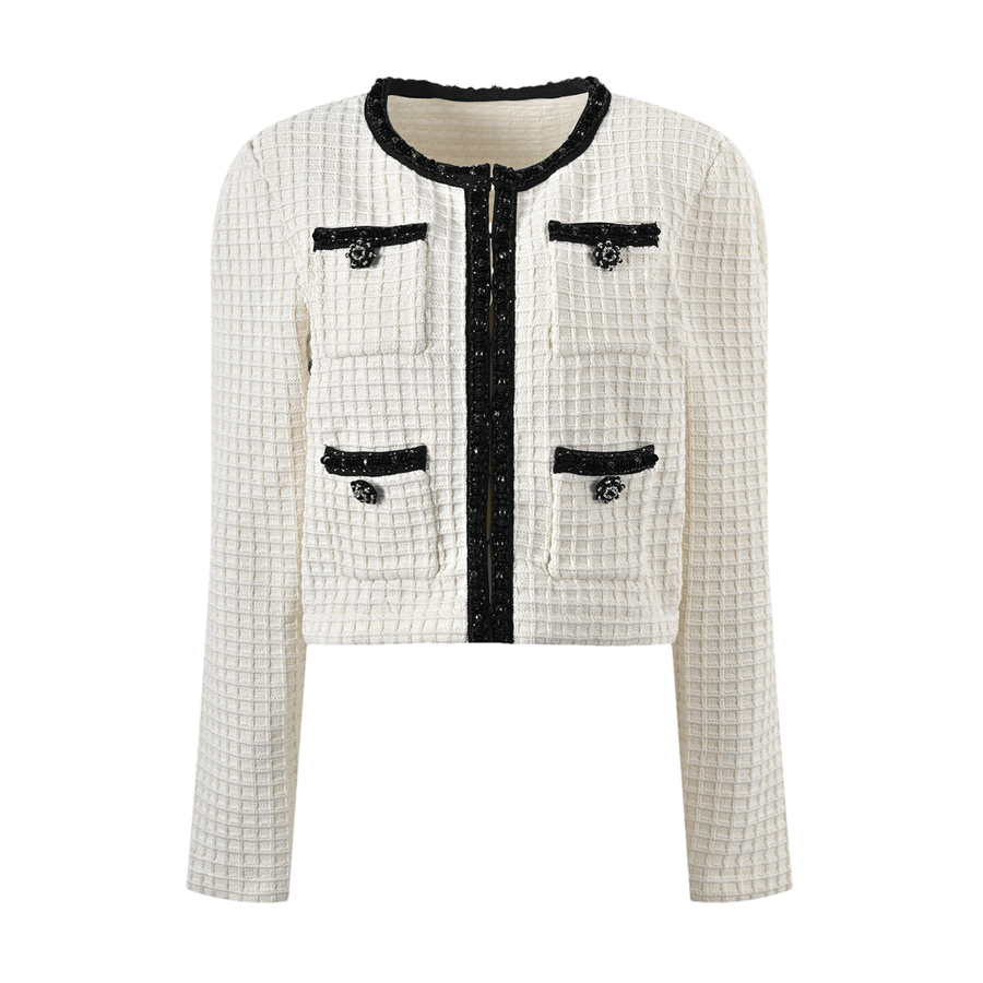 Audrey white waffle-knit jacket & skirt matching set