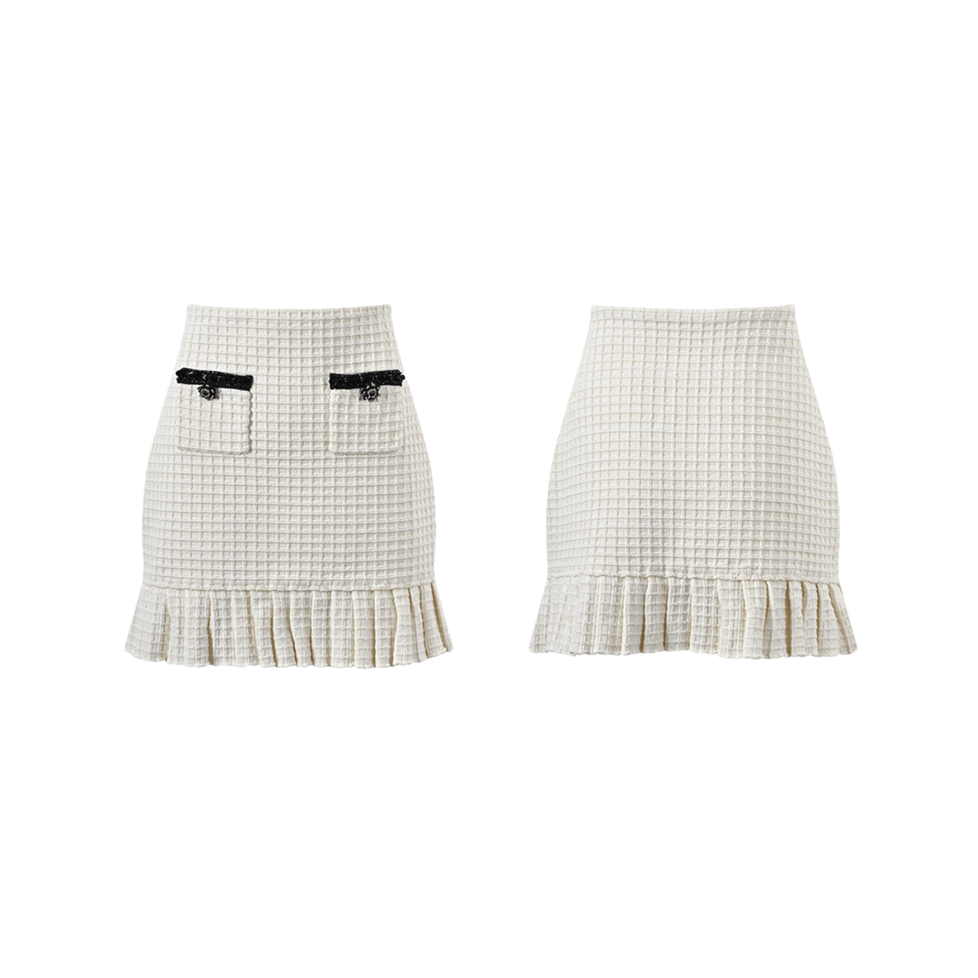 Audrey white waffle-knit jacket & skirt matching set