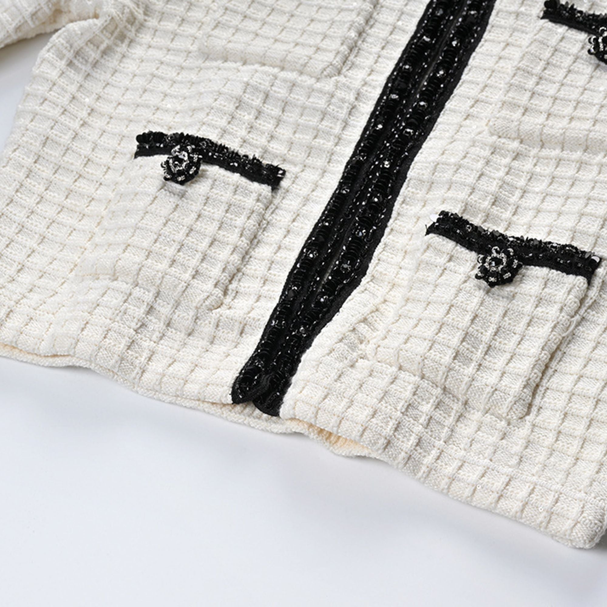Audrey white waffle-knit jacket & skirt matching set