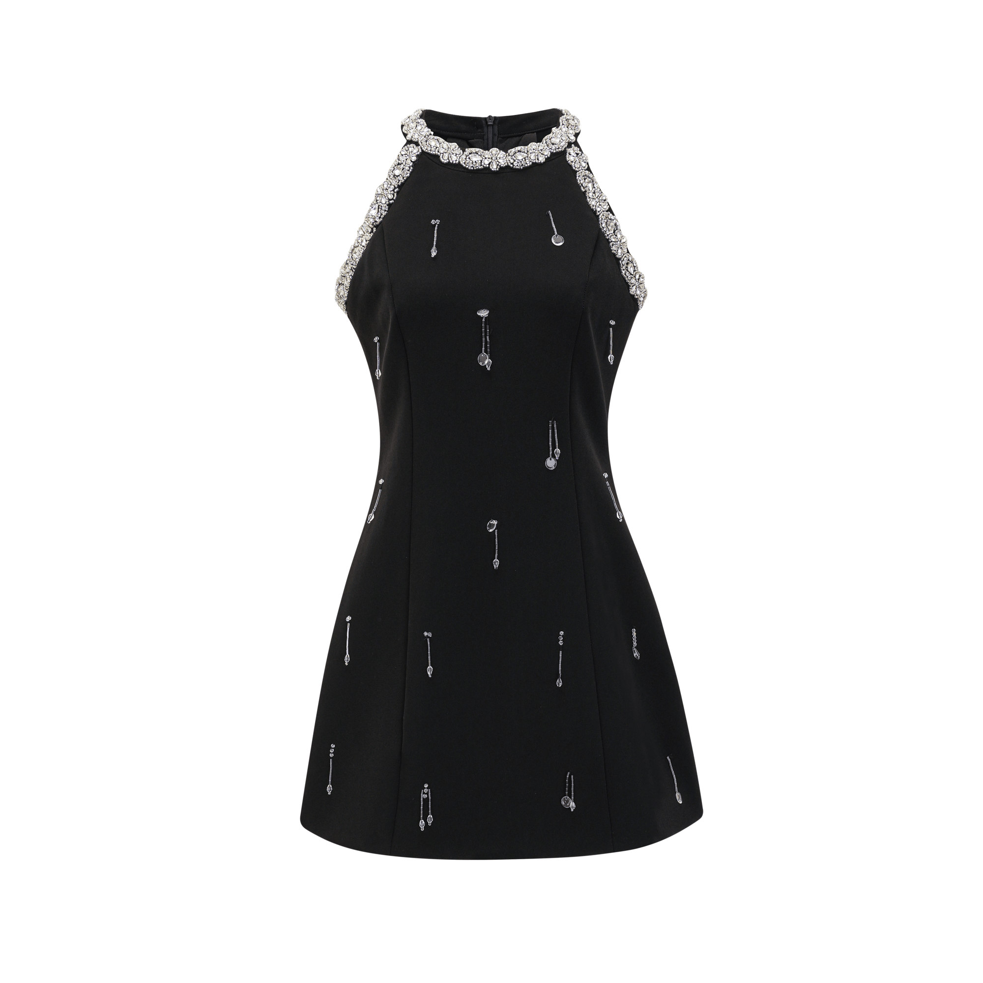 Babette crystal-embellished black mini dress