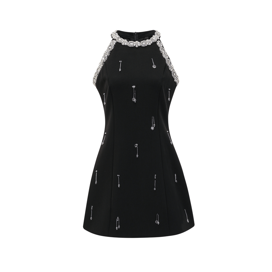 Babette crystal-embellished black mini dress