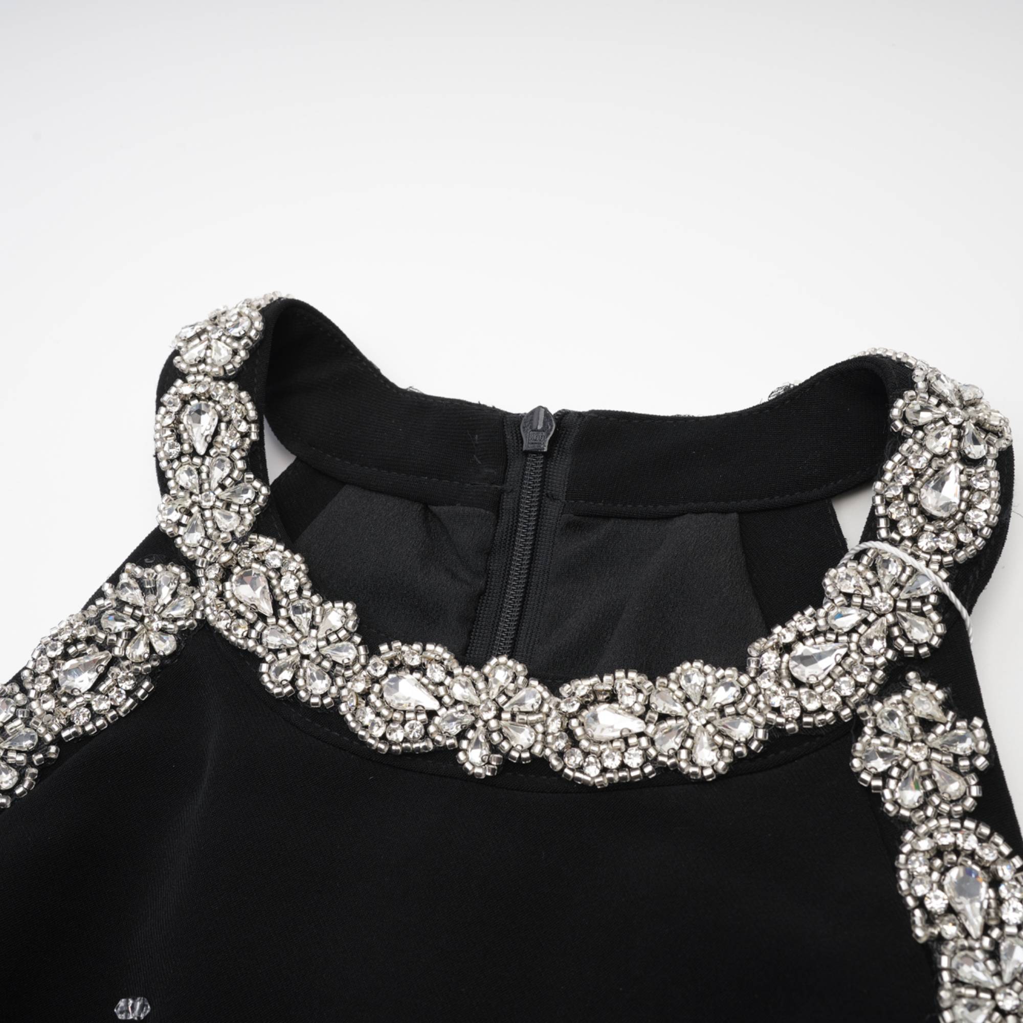 Babette crystal-embellished black mini dress