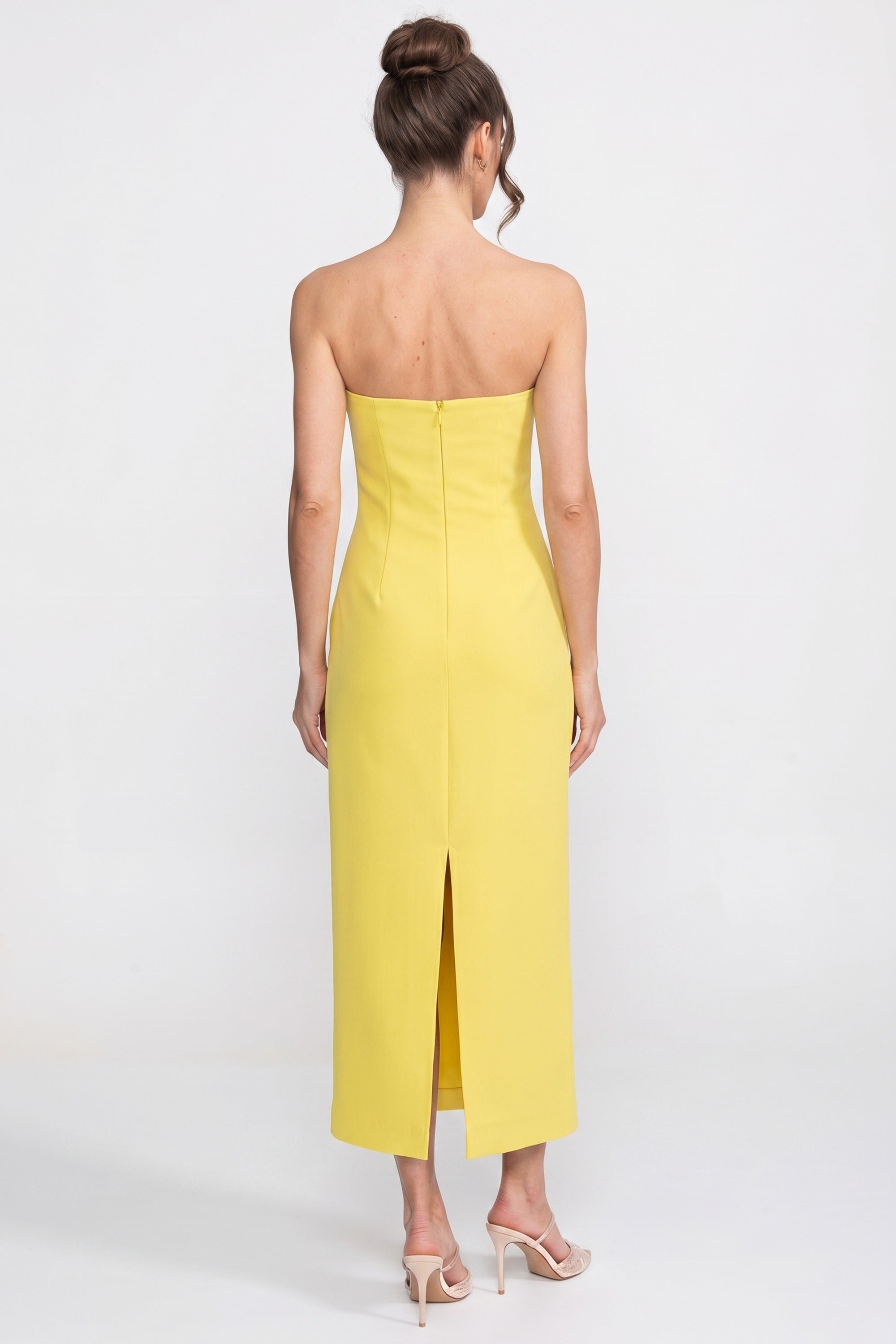 Strapless Floral-Print Maxi Dress With Column Silhouette - Yellow