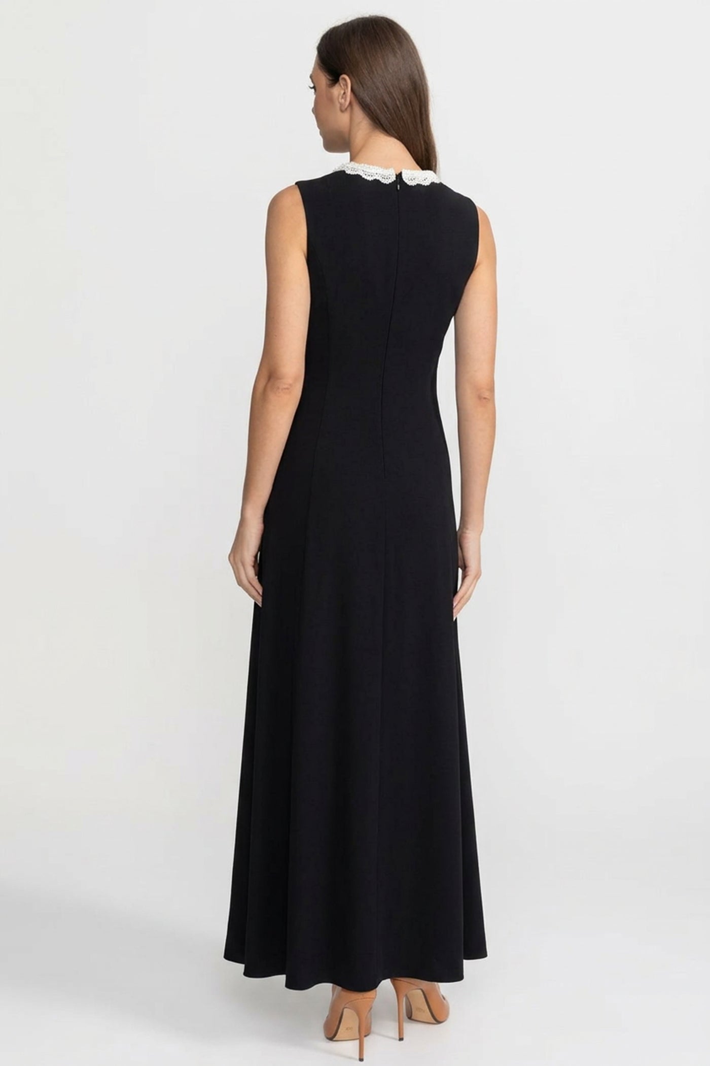 Sleeveless Midi Dress With Pearl Trim Details - Black