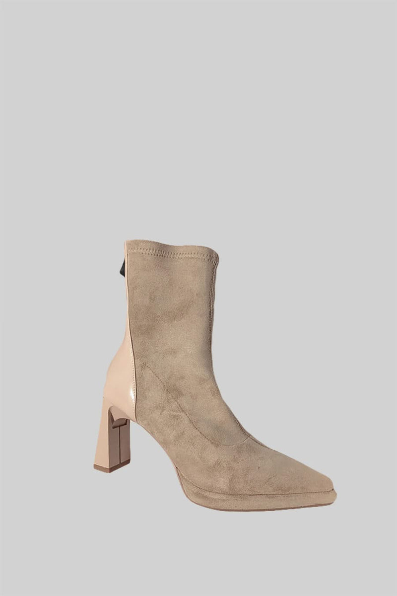 Ottavia Glossy Heel Suede Ankle Boot - Beige