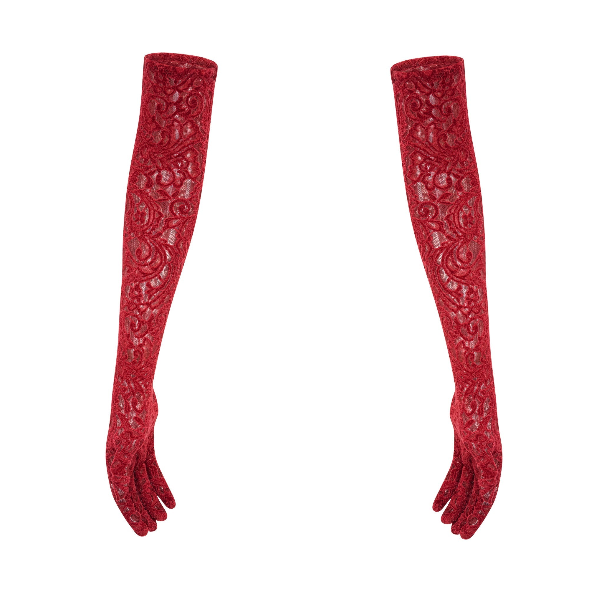 Belle red embellished midi dress (with gloves)